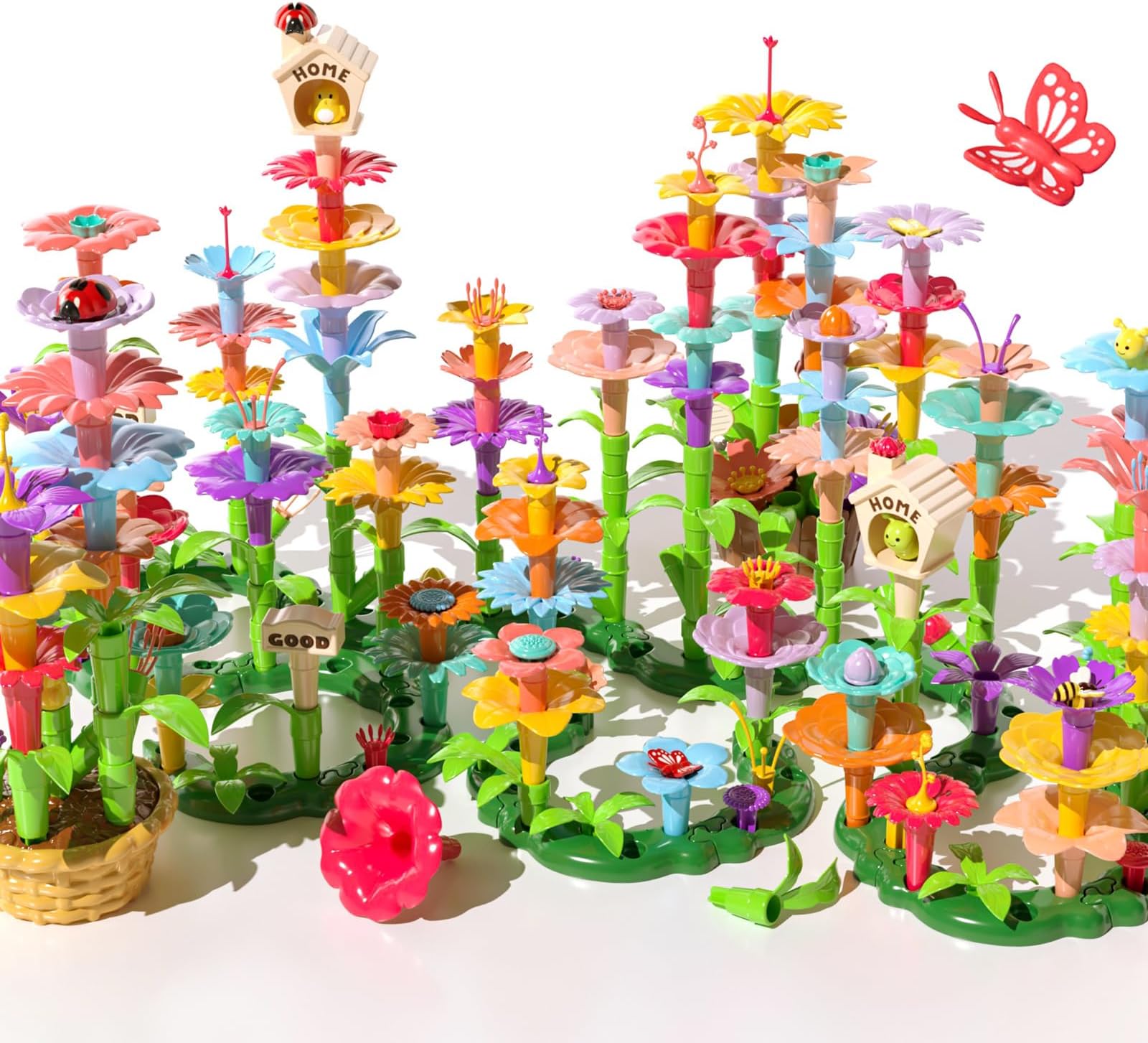 224 PCS Flower Garden Building Toys for Girls Toys, Educational STEM Toy and Preschool Garden Play Set for Toddlers 3 4 5 6 7 Year Old Kids Boys Girls, Flower Stacking Toys for Kids Age 3-6