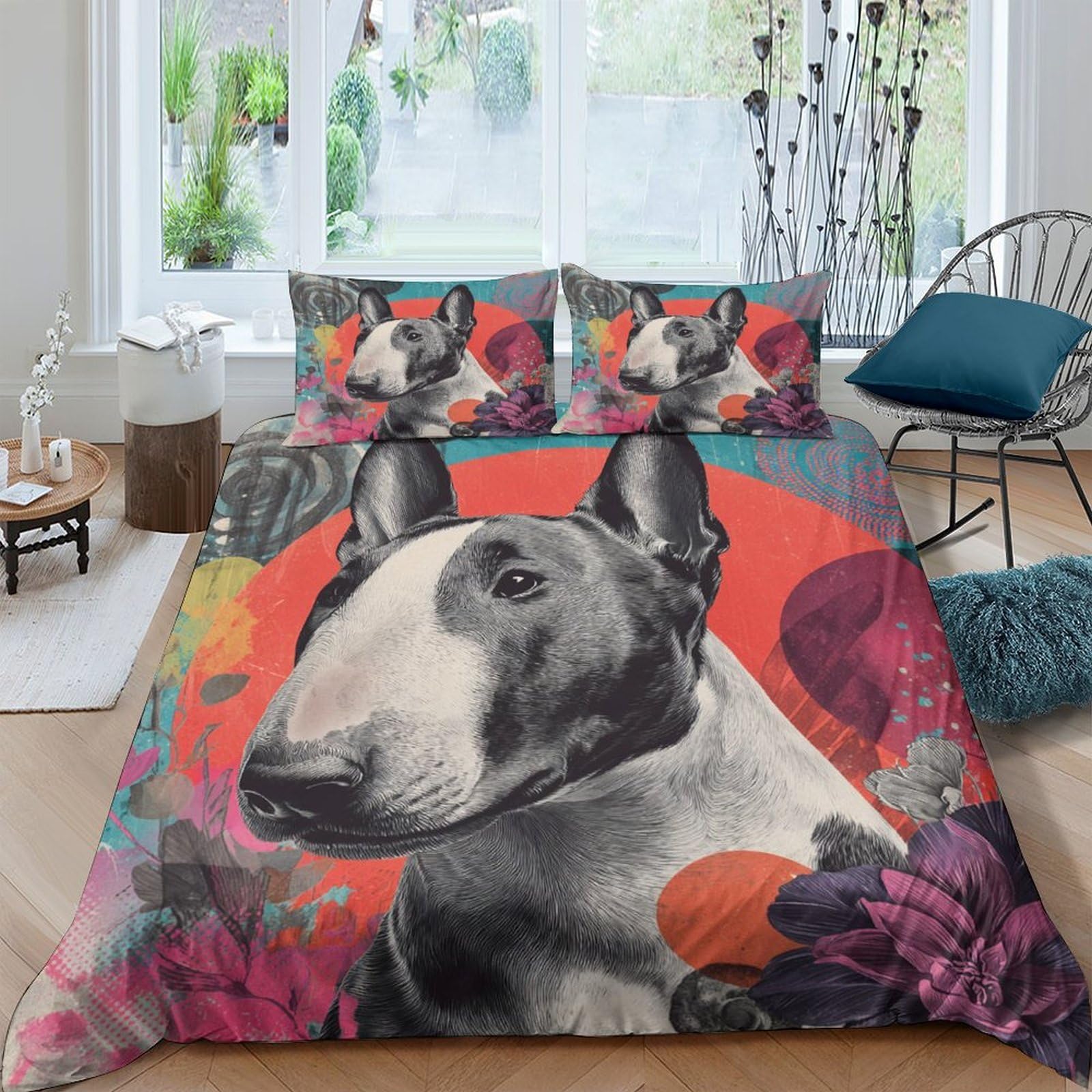 Ctjqhvkz Style-6 3D Printed Bull Terrier Fitted Sheet Microfiber Vibrant Art Bed Cover For Bedroom Dorm Mattress Decor Single（135X200cm）