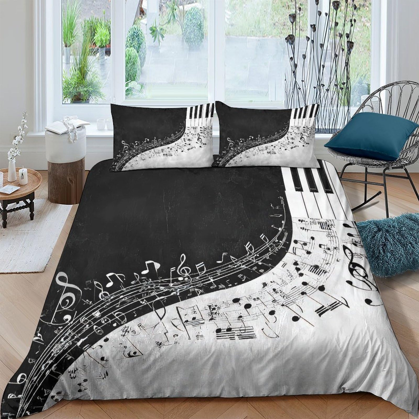 Ctjqhvkz Style-9 3D Printed Piano Keys Fitted Sheet Microfiber Music Notes Mattress Cover For Bedroom Dorm Decor Easy Care Single（135X200cm）