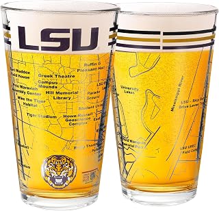 Greenline Goods – University of LSU Tigers College Pint Beer Glasses (Set of 2), 16 oz – Full-Color Logo + Campus Map