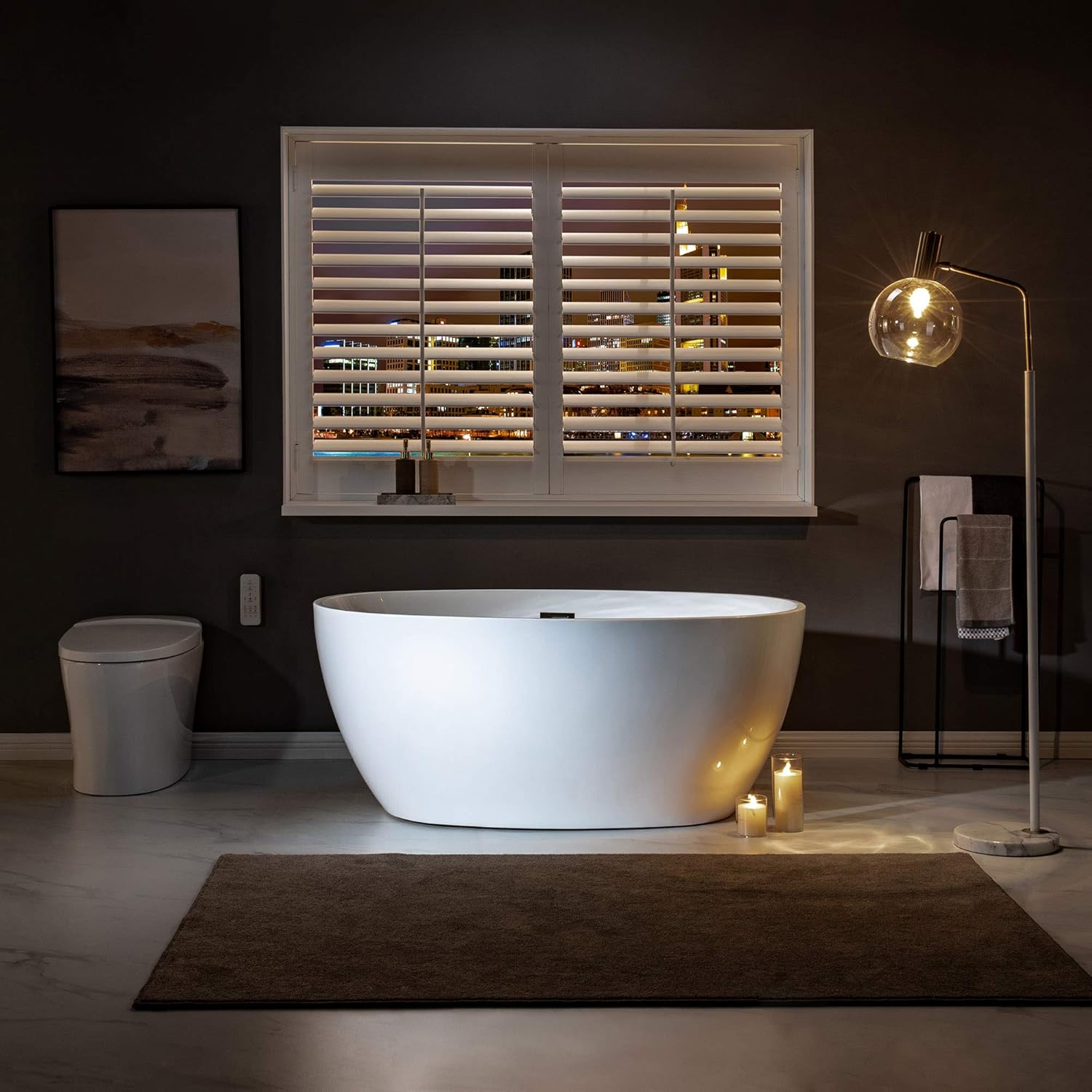 WOODBRIDGE 55" Acrylic Freestanding Bathtub Contemporary Soaking White Tub with Brushed Nickel Overflow and Drain,BTA1418 -B/N-Drain &O