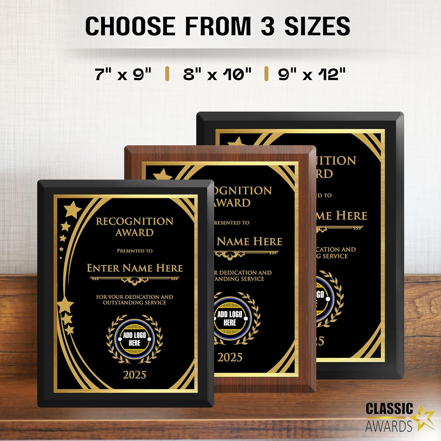 Elegant Custom Plaque - Add Your Own Text or Logo - Personalized Award Plaque for Employee of the Month, Ideal as Recognition Awards for Employees, Retirement, and Service Appreciation (Recognition Award 1, 7" x 9")