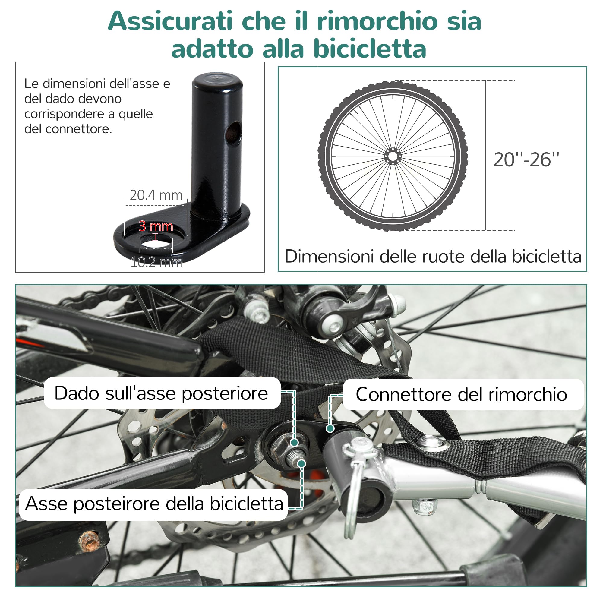 PawHut Rimorchio da Bicicletta per Cani e Gatti 2 Grandi Ruote da 50cm Buona Ventilazione Bandiera di Sicurezza Resistente alle Intemperie Acciaio e Tessuto Oxford
