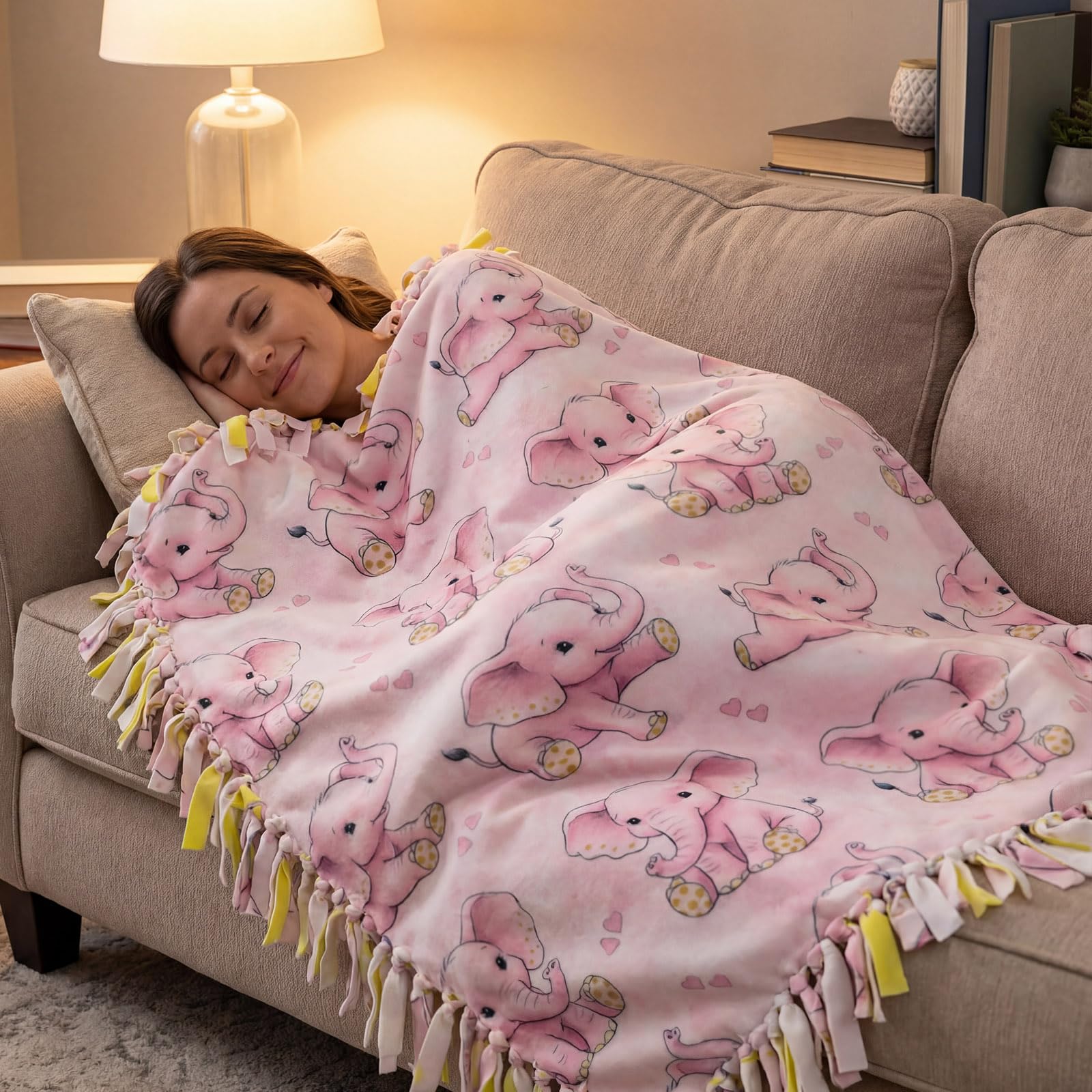 HunnmingRe 3 Pcs DIY Tie Blankets Fleece Kit No Sew Blanket Kit Include 50x60 Inch No Sew Fleece Fabric and Ruler Template DIY Throw Making for Bed Couch(Elephant) - 5