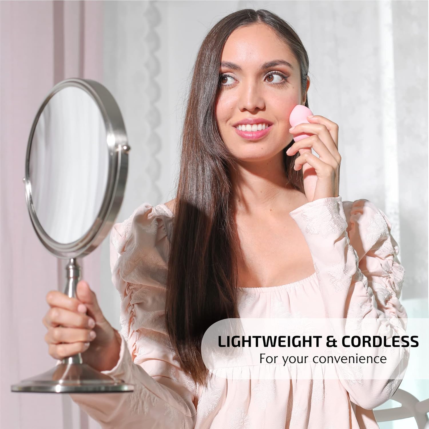 Ovente 8'' Tabletop Makeup Mirror, 1X & 7X Magnification, Adjustable Spinning Double Sided Round Magnifier, Décor for Office, Vanity, Bath, Hotel, Compact for Travel, Nickel Brushed MNLAT80BR1X7X : Beauty & Personal Care