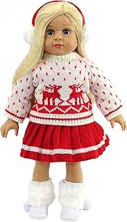 American Fashion World White Reindeer Skirt Set for 18-Inch Dolls | Premium Quality & Trendy Design | Dolls Clothes | Outfit Fashions for Dolls for Popular Brands