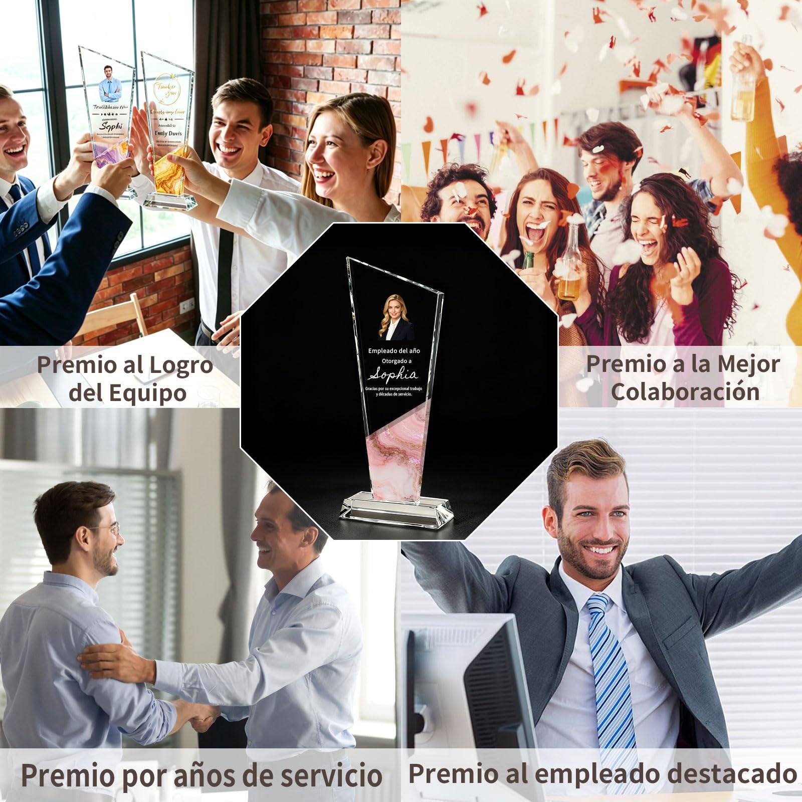 Trofeo Personalizado de Cristal K9 con Foto y Texto, Reconocimiento para Empresas