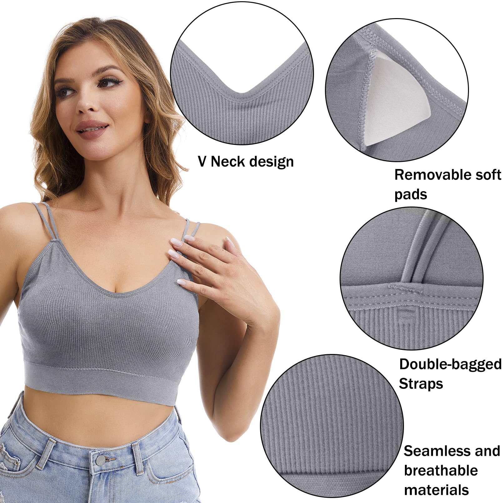 BQTQ 6 Pezzi Reggiseno Sportivi da Donna Reggiseni con Spalline Imbottite Rimovibili Bralette