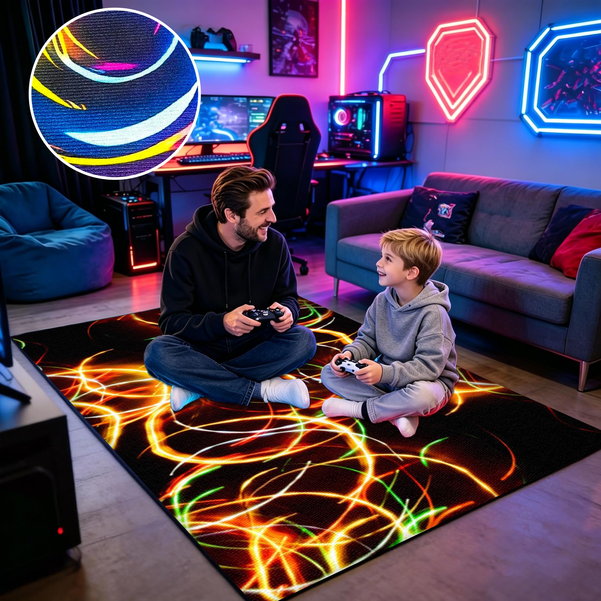 Tappeto da Gioco per Camera da Letto dei Ragazzi, Tappeto colorato per Gamepad, Tappeto da Gioco per Sala Giochi, Protezione Pavimento, Decorazione per Sala Giochi 200 x 210 cm