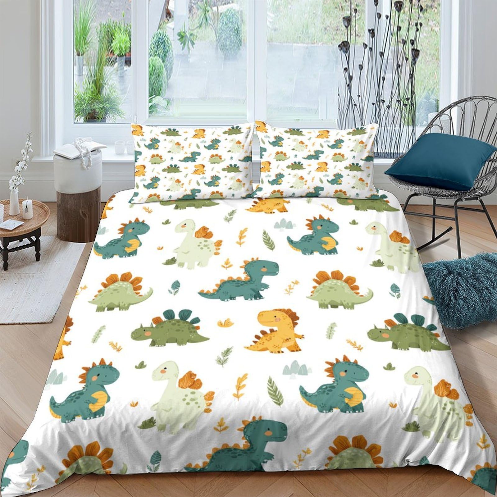 Ctjqhvkz Style-4 3D Printed Cartoon Dinosaur Fitted Sheet Microfiber Soft Anti-Slip Bed Cover Kids Bedroom Decor Machine Washable Single（135X200cm）