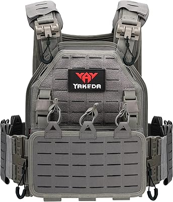 YAKEDA Tactical Vest for Men Military 1000D Nylon Quick Release Laser-Cutting Modular Vest Multicam Lightweight Vest (Gray)