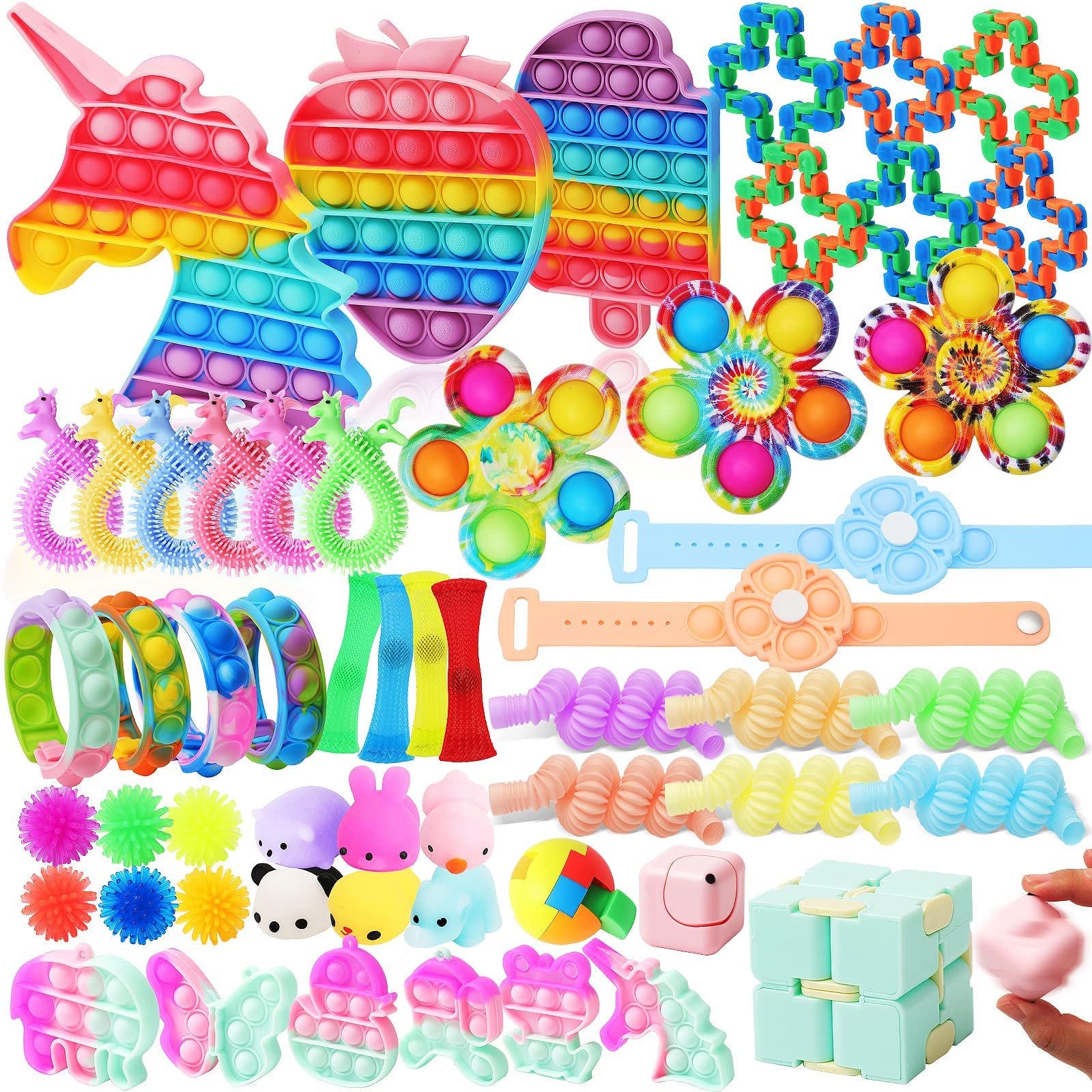 Fidget Toys Pack, Christmas Party Favors for Kids 4-8 8-12, Treasure Chest Classroom Prizes Pinata Stuffer Gifts, Popit Dimple Sensory Toys Box for Autistic ADHD Kids Adults (55pcs)