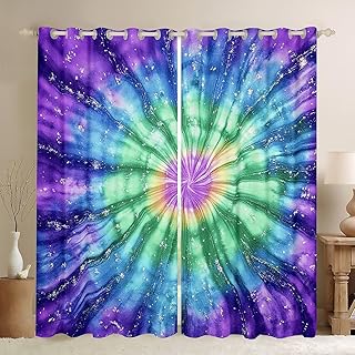Tie Dye Curtains & Drapes Psychedelic Spiral Curtains for Teens Women,Bo...