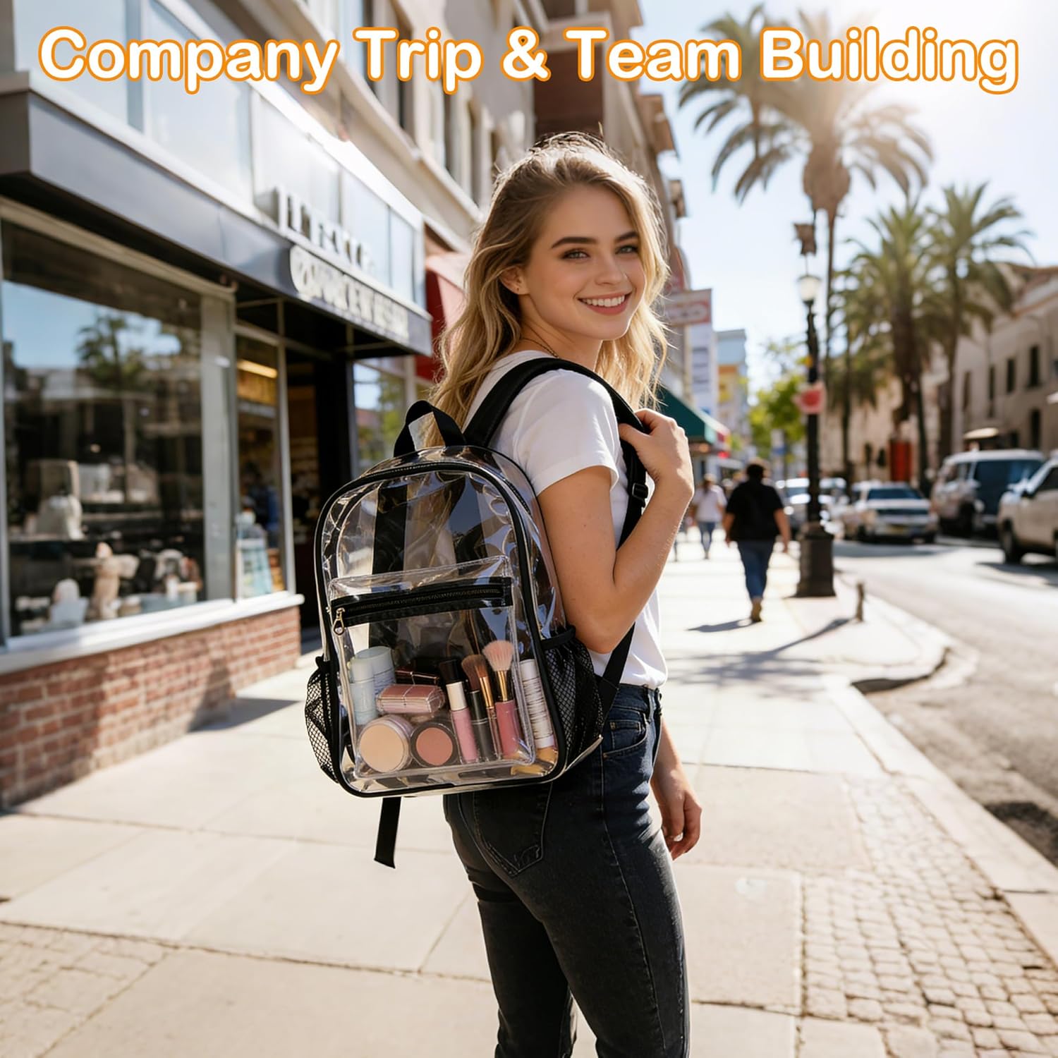 50 Pack Clear Backpack Bulk with Pockets, 15 Inch Transparent PVC Backpack Wholesale for College Travel Sport Work Stadium Approved, Heavy Duty See Through Bags for Men Women, Waterproof, Black - Image 5