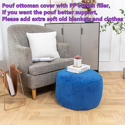 Miniatura 6 de Poofieotto Puf otomano relleno con relleno de puf de algodón PP, puf de terciopelo para piso, taburete otomano redondo de almacenamiento, reposapiés