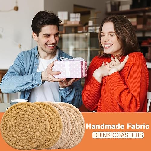 Miniatura 6 de Juego de 4 posavasos de gran tamaño, 4 unidades, posavasos grandes de algodón tejido, bohemio, neutro, absorbente, hecho a mano, decoración de mesa