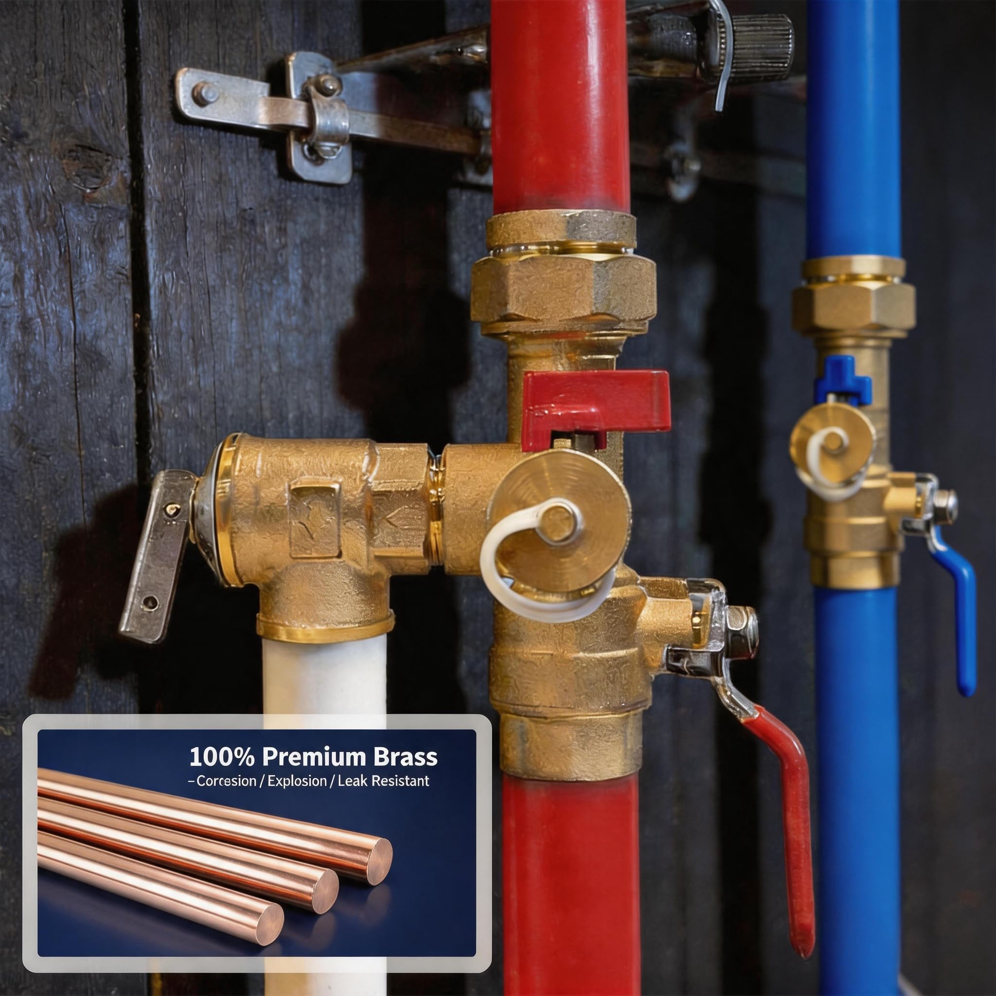 VANCOCO Kit di lavaggio per scaldabagno senza serbatoio con valvola limitatrice di pressione, in ottone caldo e freddo, adatto per connessioni IPS da 3/4"