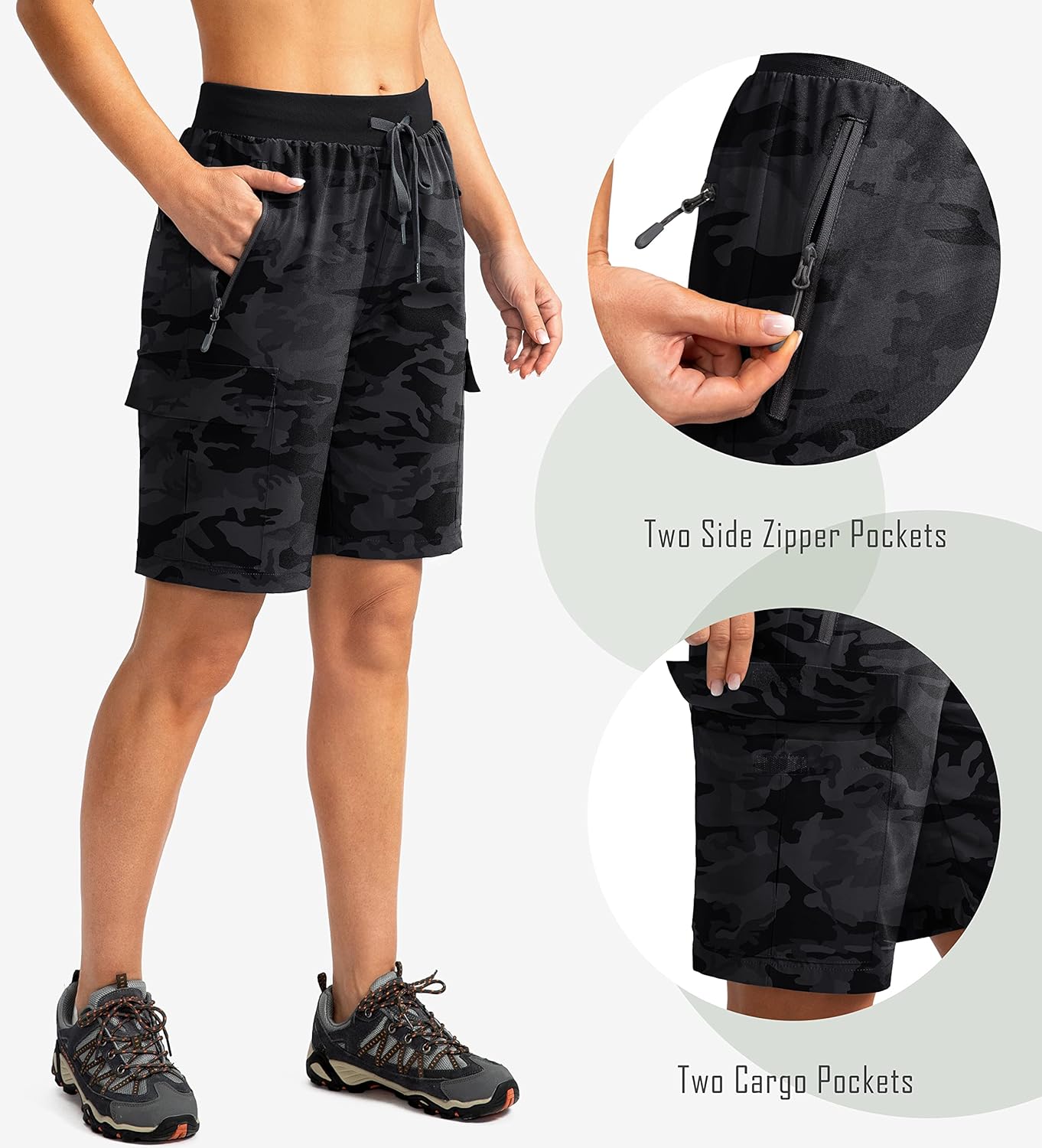 Soothfeel Women's 9" Hiking Cargo Shorts with 5 Pockets Quick Dry Summer Athletic Golf Bermuda Long Shorts for Women Casual - Image 3