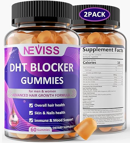 DHT Blocker Gummies - Mezcla de cabello de 1200 mg con palma de sierra, inositol, vitamina E, hierro, zinc, suplementos saludables de niveles de DHT