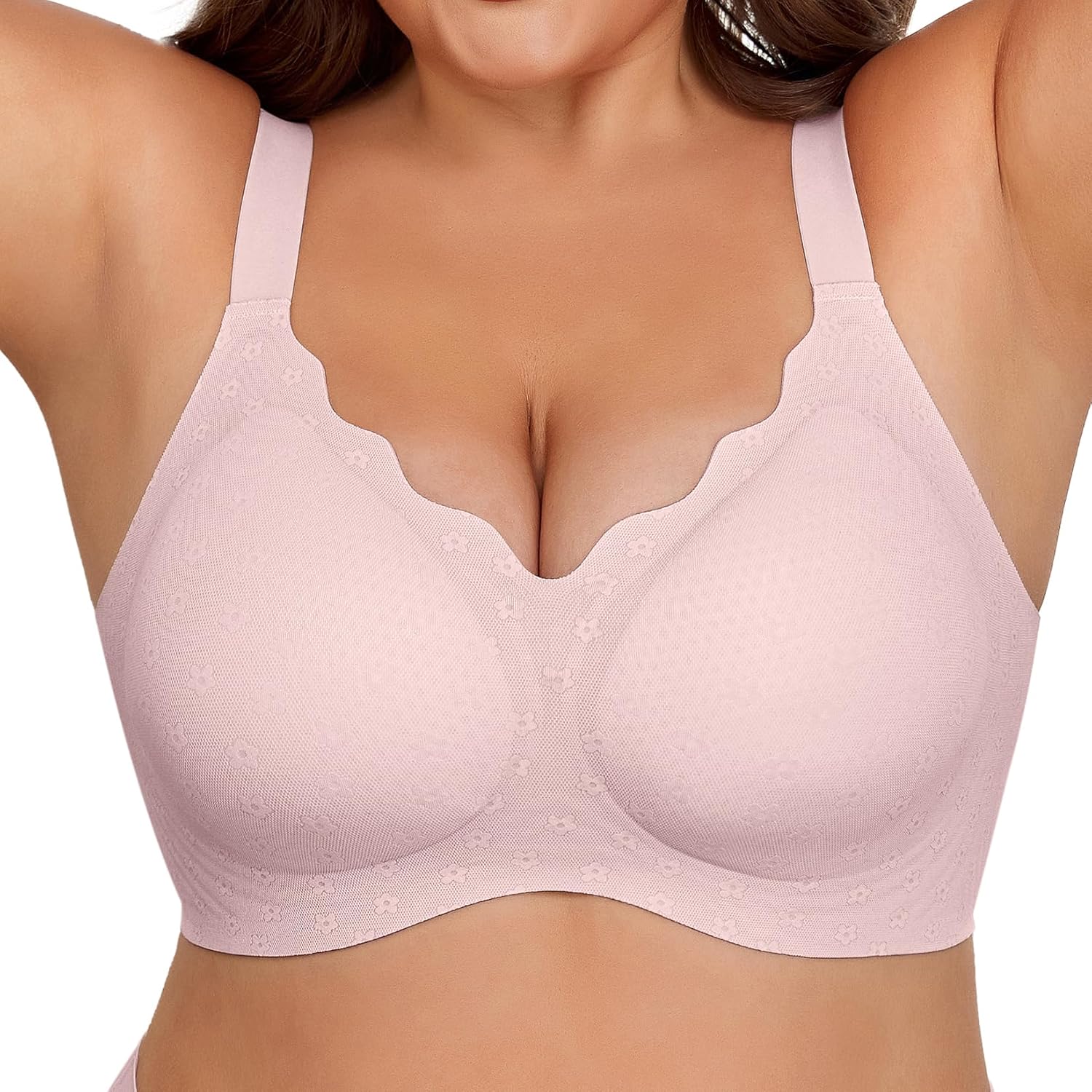 Bras for Women Wireless Push Up Bra Full Coverage No Underwear Seamless Plus Size for Older Women Floral Print