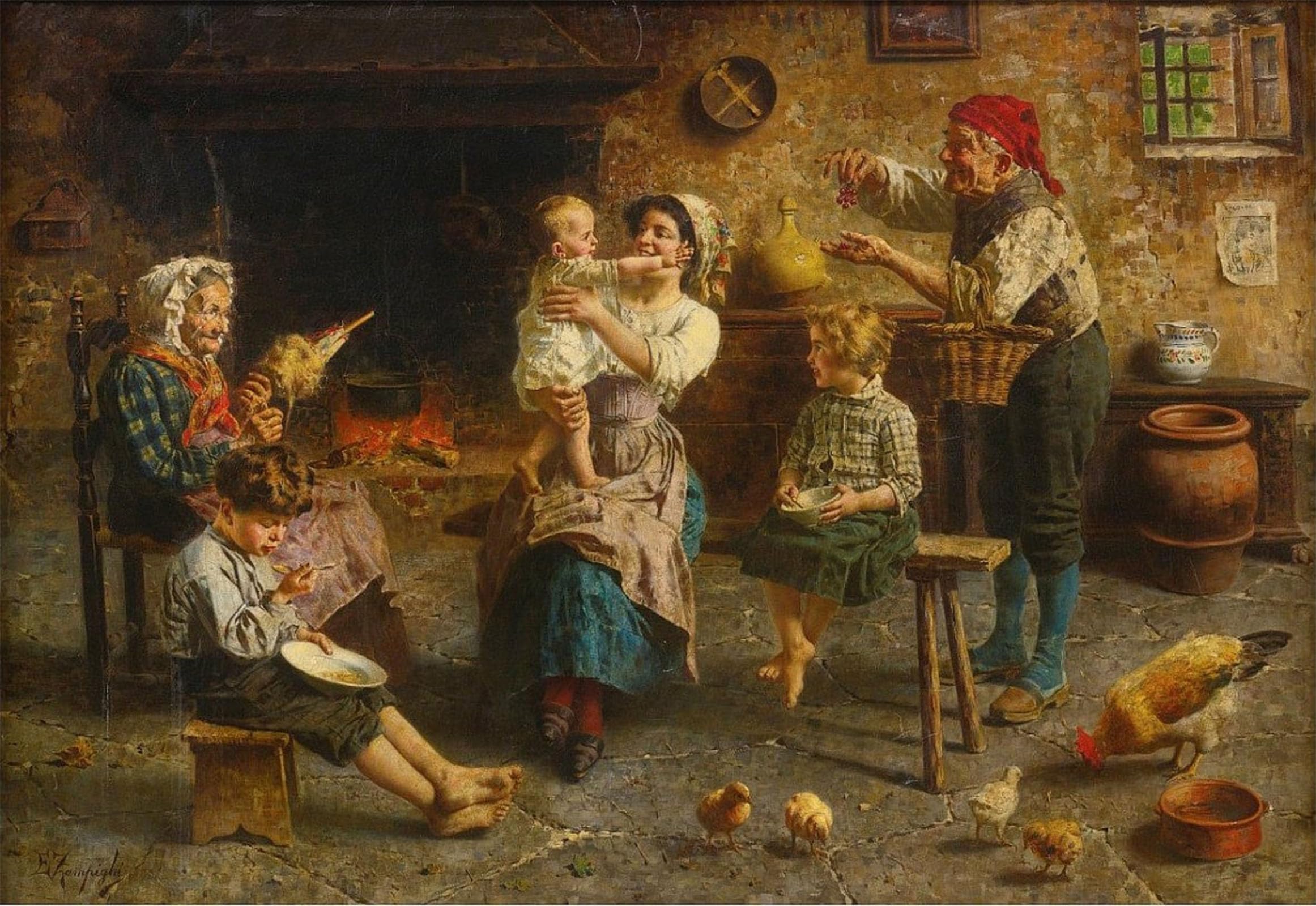 Artxlxxbn No Frame Famous Art Print Poster Vintage Wall Art German Grandpa's Favorite By Eugenio Zampighi Canvas Art Poster For Home Decor 60X90cm