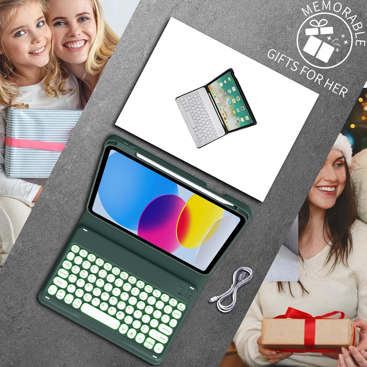 Keyboard for iPad 11th Gen, 11/10.9inch iPad Case with Pencil Holder, 11inch A16/10.9" Slim Lightweight case with Wireless Backlight Keyboard Folio Cover Auto Wake/Sleep, Dark Green - Image 9