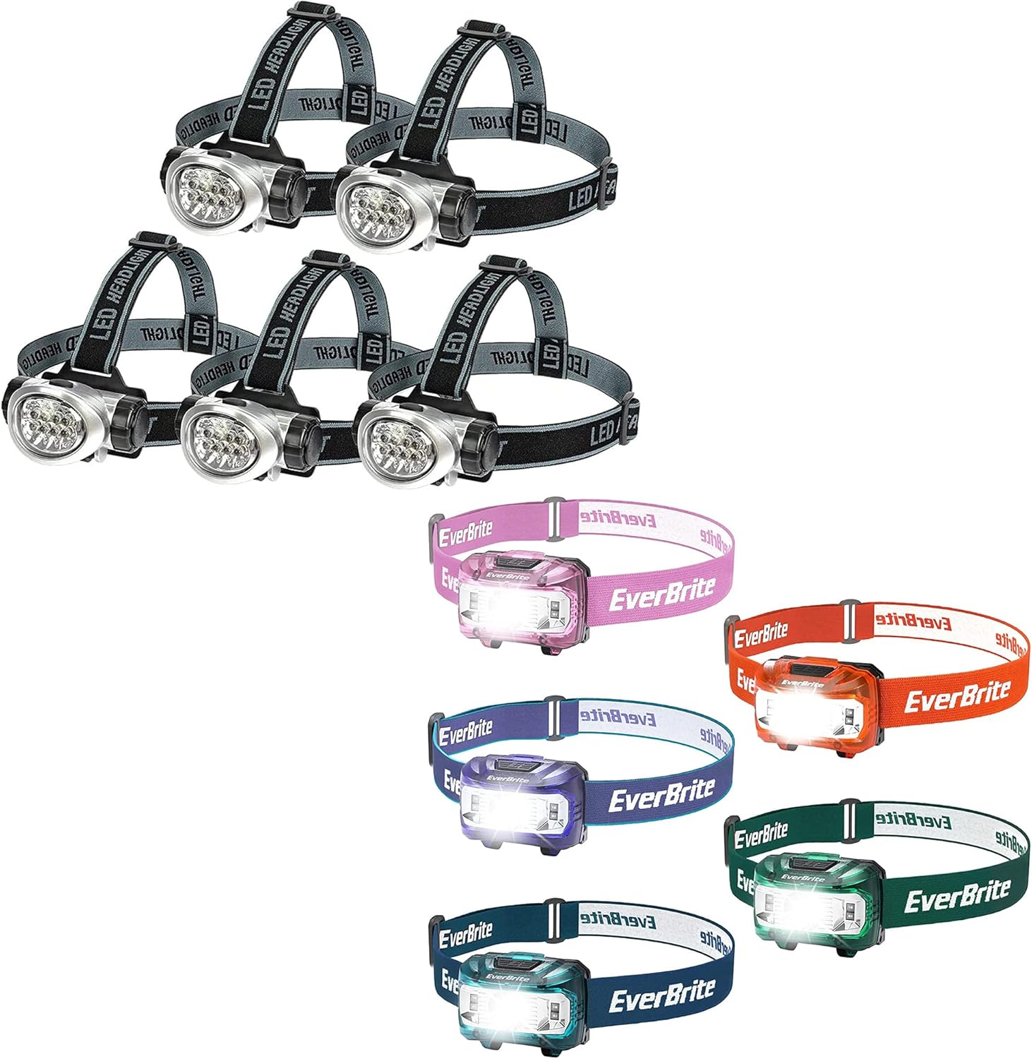 EverBrite 5 Pack 4 Lighting Modes Headlamp and 5 Pack 5 Lighting Modes Headlamp