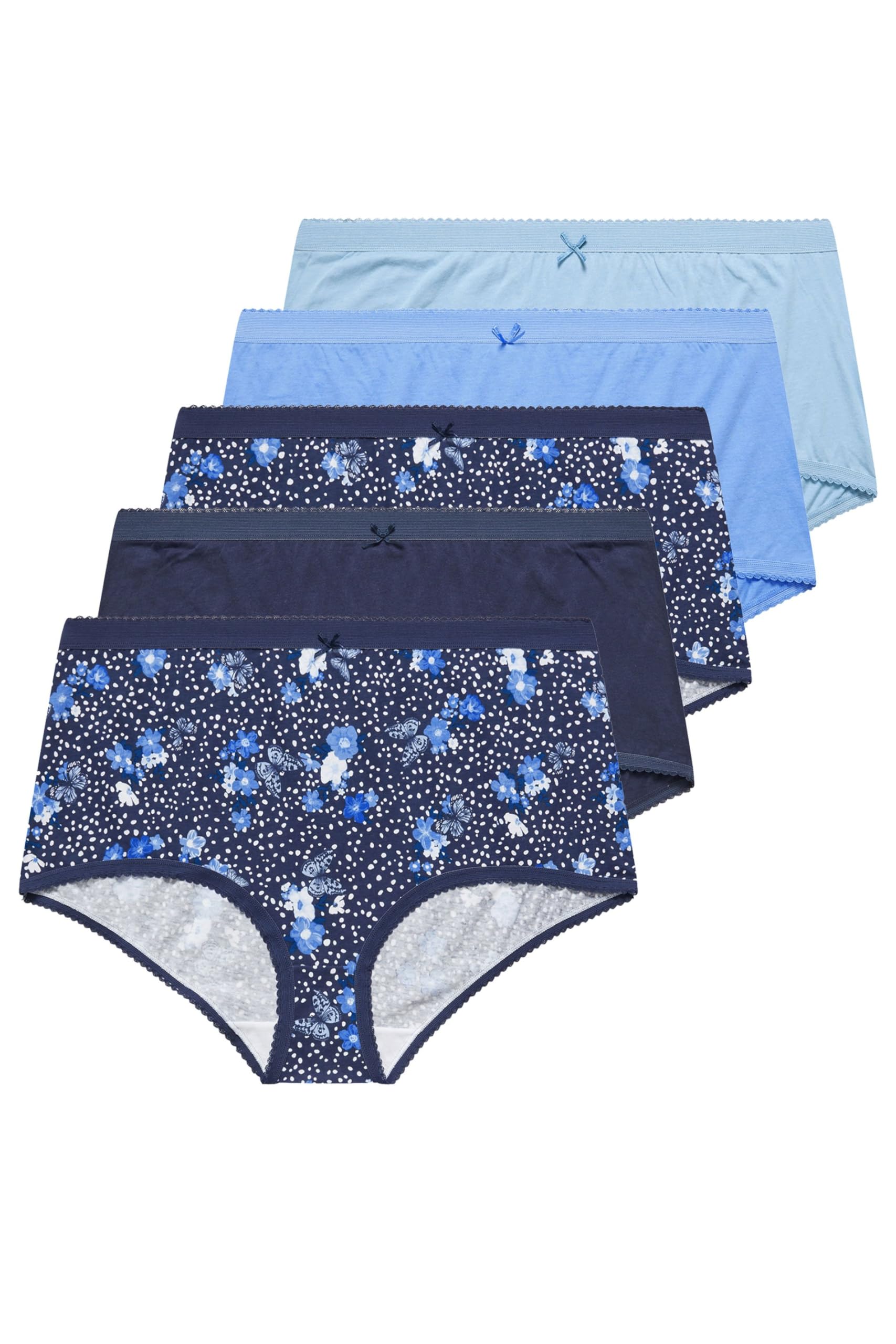 Yours Women's Blue 5 Pack Butterfly Print High Waisted Full Briefs Size 18-20