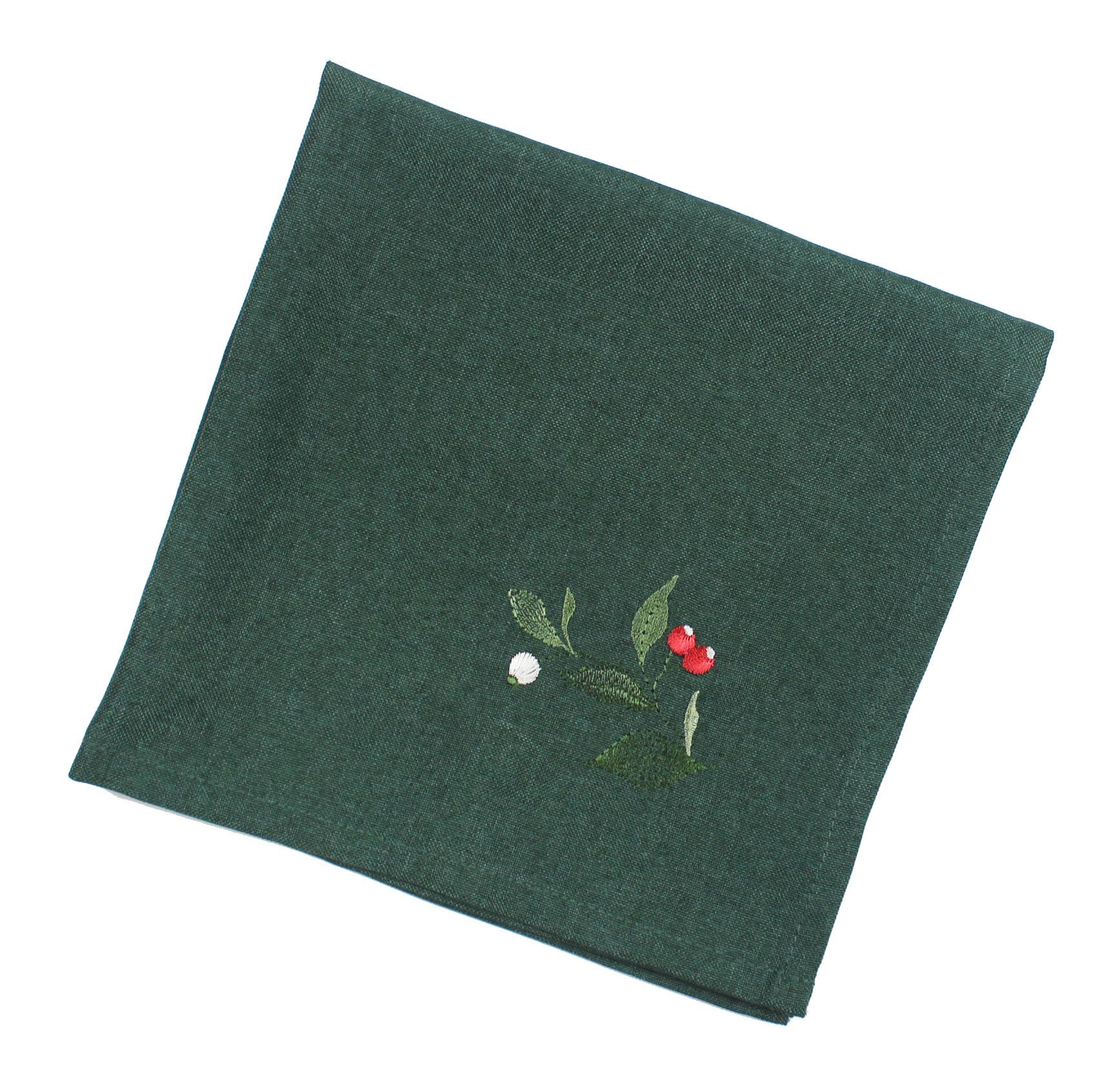 Rosehip Christmas Embroidered Napkin - 45cm x 45cm (Green)