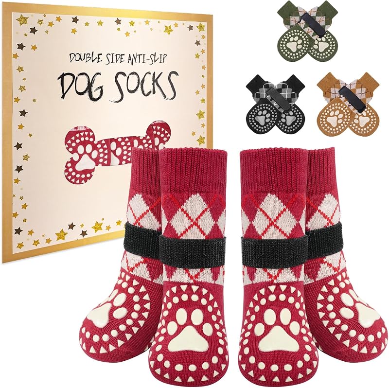 Botas Antiderrapantes para Cães BEAUTYZOO com Solado de Silicone e Tiras Ajustáveis — Pacote com 4