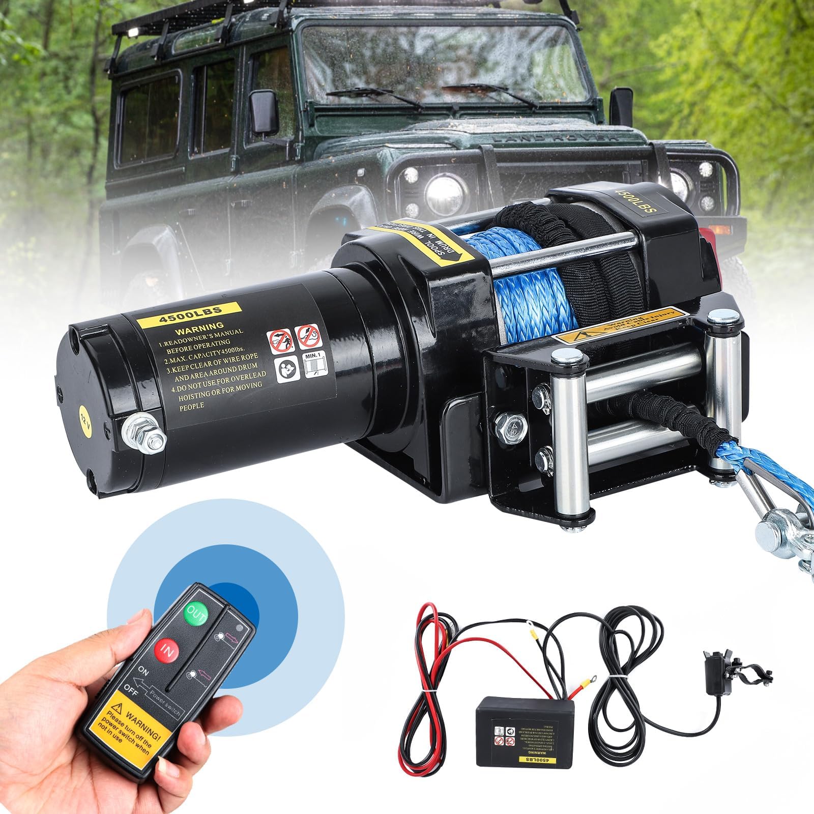Trintion Elektrische Seilwinde 12V 4500LBS 13M Elektrische Winde Motorwinde Seilzug Elektrowinde mit Funkfernbedienung und Handschalter für mittelgroße große SUVs LKWs und sogar Yachten