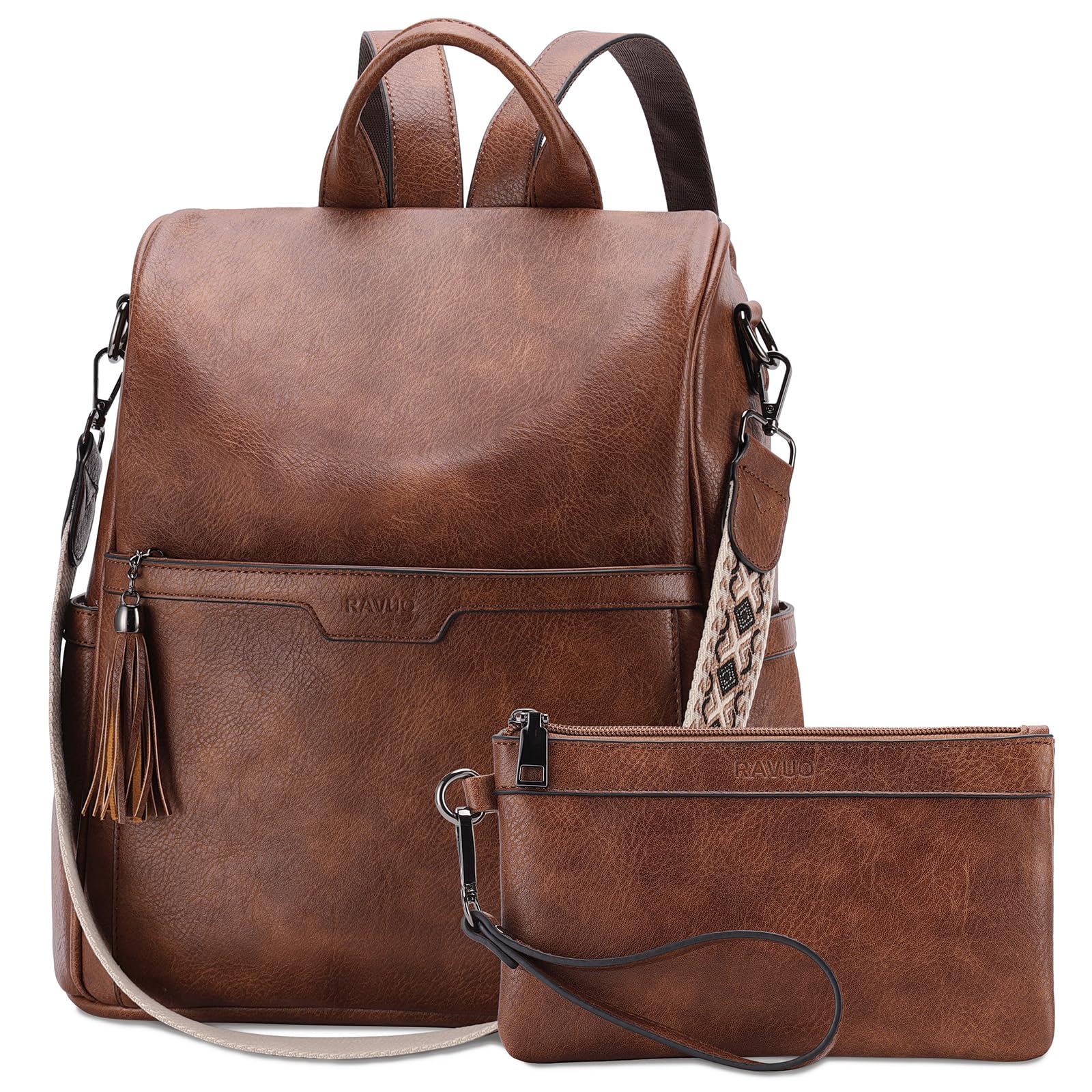 RAVUO Ransel voor Vrouwen,Anti-Diefstal Lederen Rugzak Omkeerbaar Dames Schoudertas Handtas met Gitaar Schouderriem RAVUO Ransel voor Vrouwen,Anti-Diefstal Lederen Rugzak Omkeerbaar Dames Schoudertas Handtas met Gitaar Schouderriem