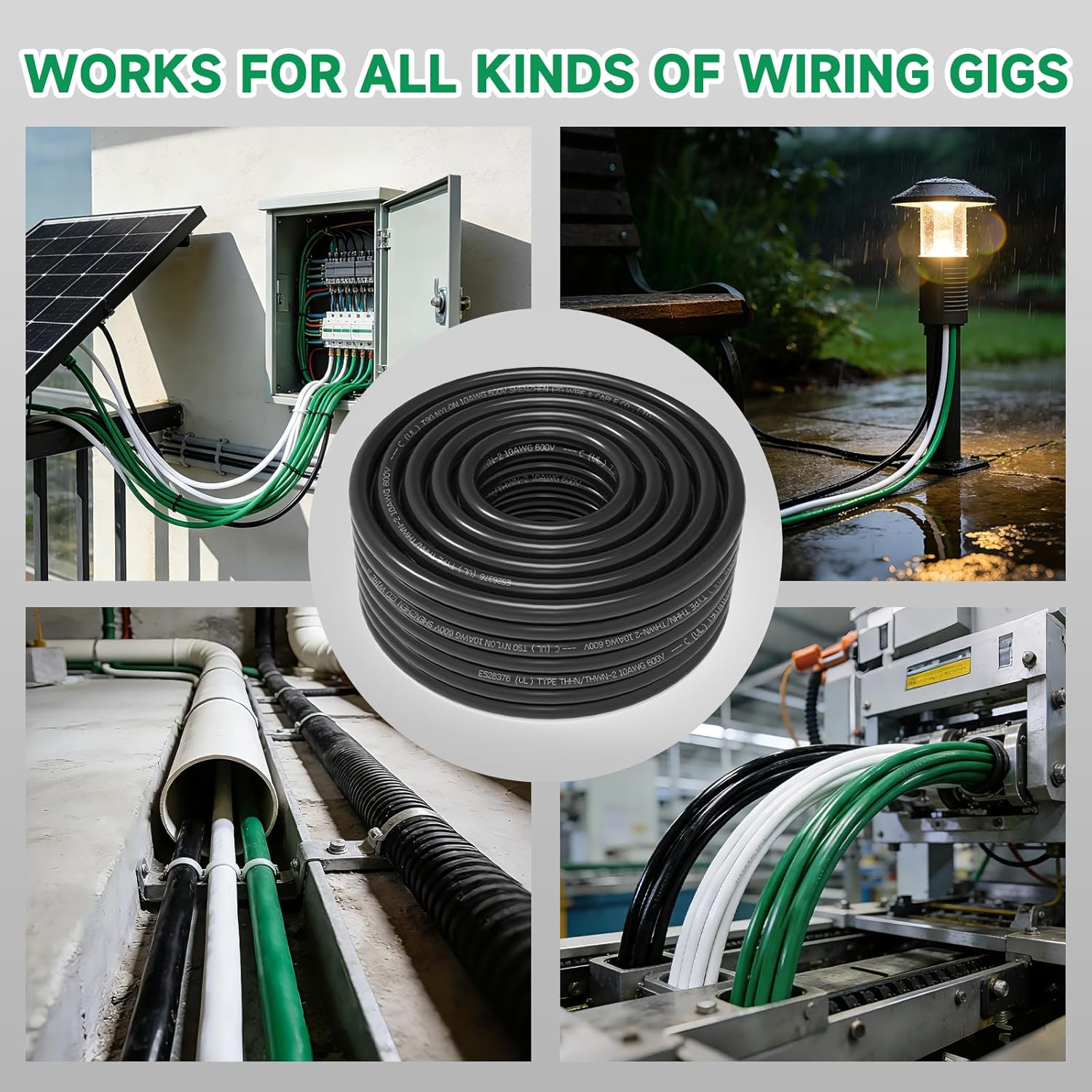 THHN Electrical Wire 12 Gauge,25 FT UL Listed Stranded Bare Copper Ground Wire,600V Electrical Wire for Panel Wiring,Residential Lighting,Industrial Equipment - Black - Image 8