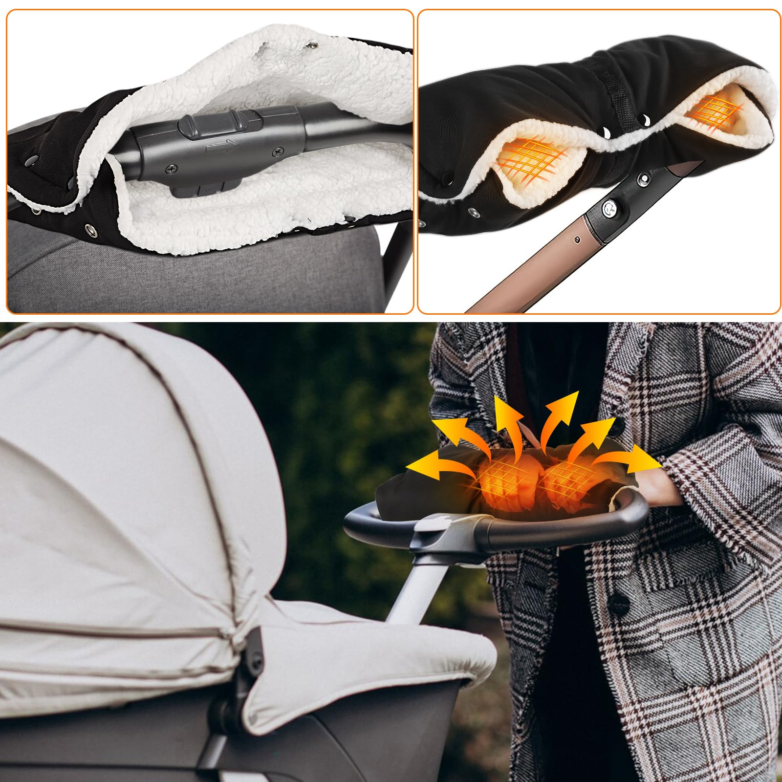 Handwärmer Kinderwagen, OFFOF Kinderwagen Handwärmer mit Fleece Innenseite,Handmuff für Kinderwagen Wasserfest Winddicht,Handschuhe Kinderwagen Universalgröße für Kinderwagen Buggy(Einteiliges Design)