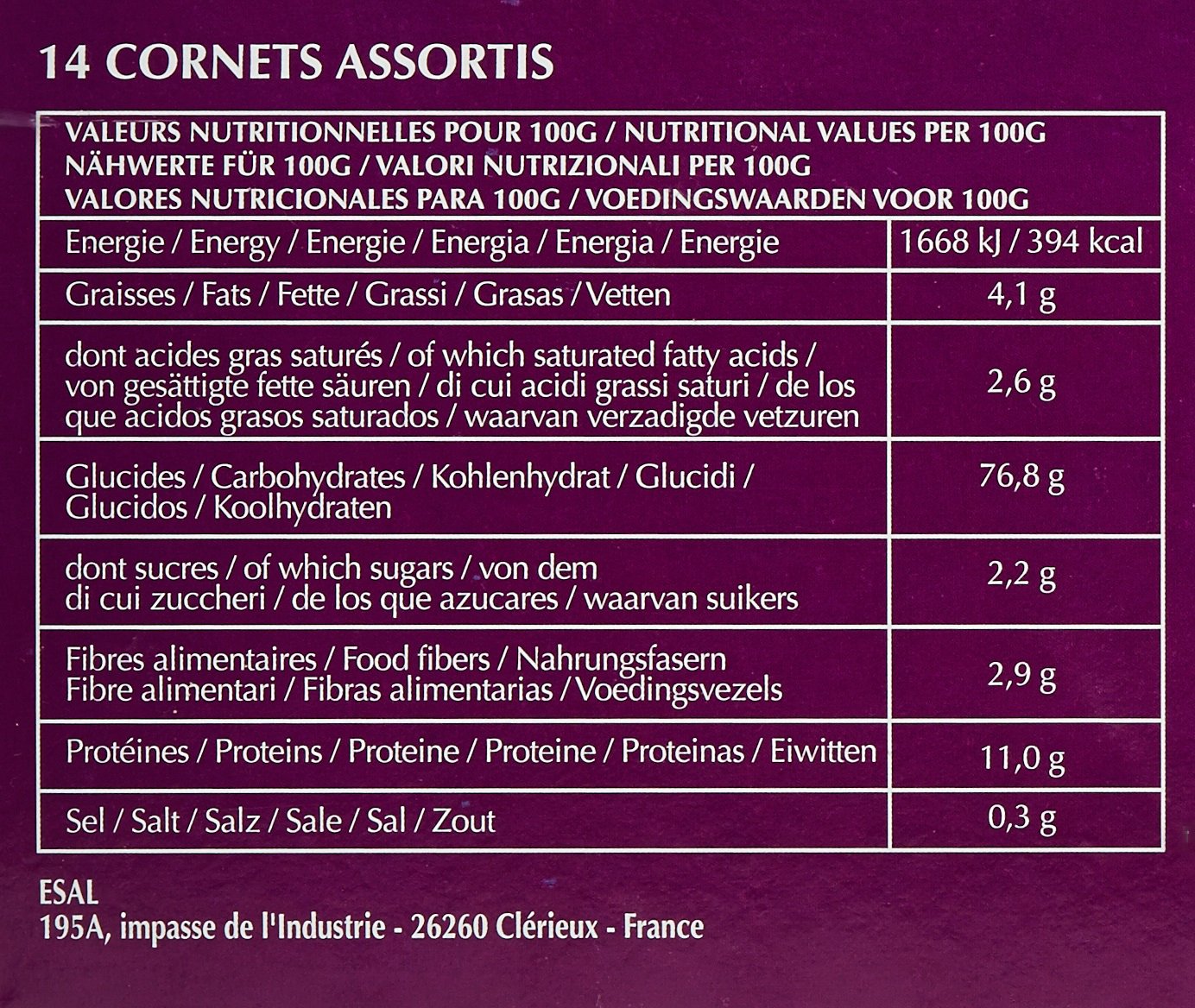 La Basquaise Assortiment de 14 Cornets de Glace 9 simples et 5 Doubles 60g