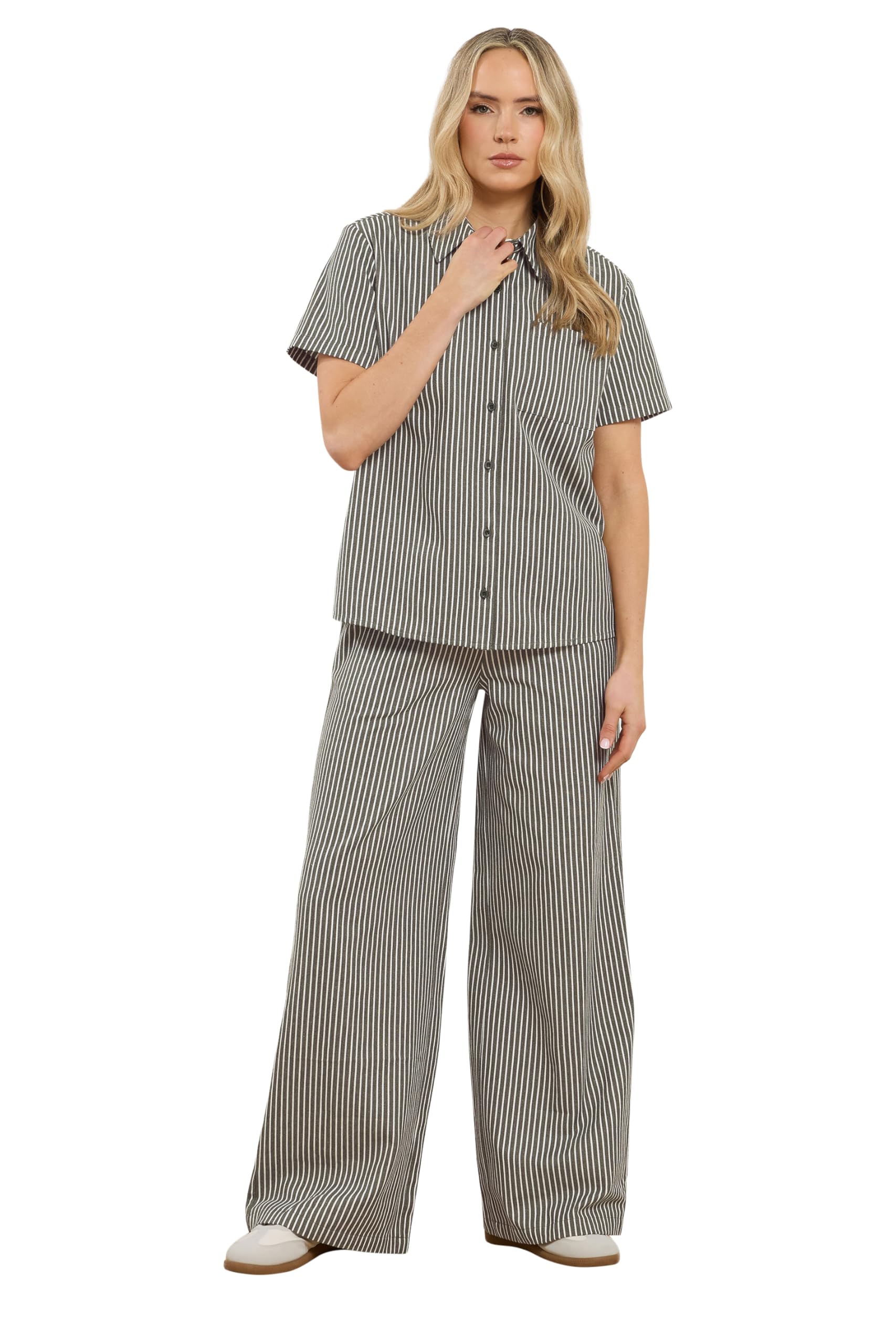 Long Tall Sally Women's Green - Lts Tall Olive Stripe Button Cotton Shirt