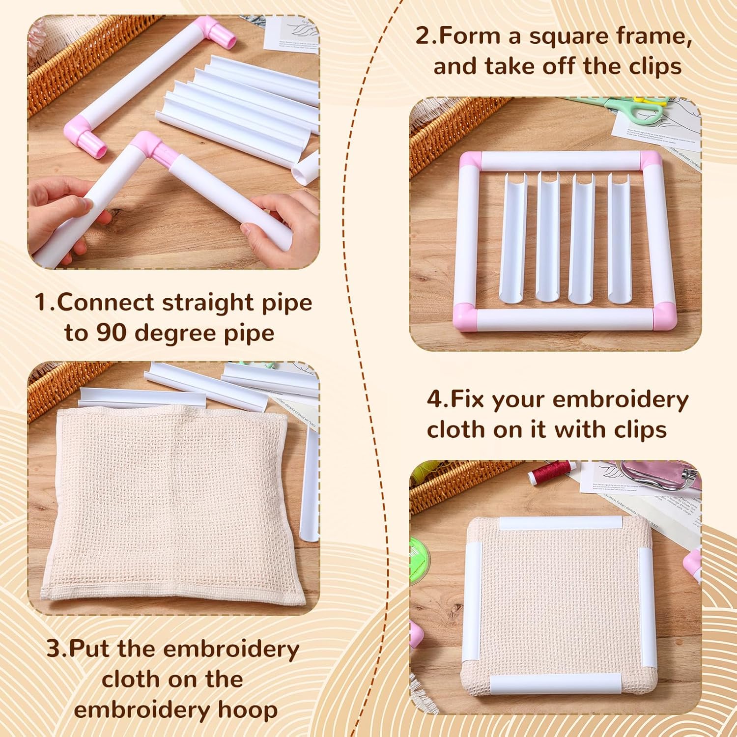 Janinka Embroidery Hoop 3 Pcs Cross Stitch Hoops and Frames White Rectangular Cross Stitch Embroidery Snap Frame DIY Sewing Tool for Quilting Silk-Painting 6 x 6, 8 x 8, 11 x 11 in(Light Purple)