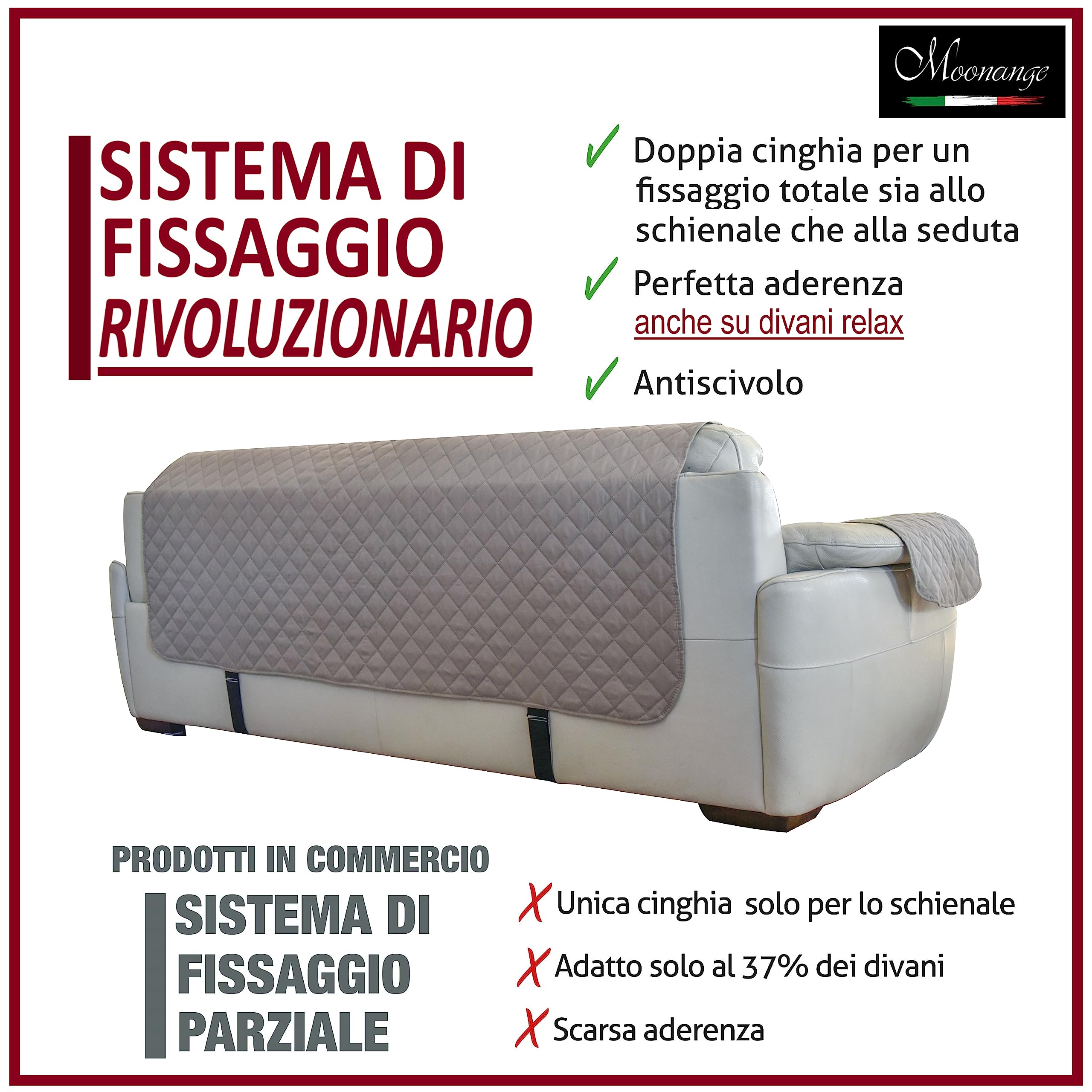 Moonange - Copridivano 2 Posti - Copridivano con Braccioli - Seduta 120 cm - Impermeabile - Reversibile - Antiscivolo - Antimacchia - Antigraffio - Antipelo - Copridivano moderno - Tortora scuro