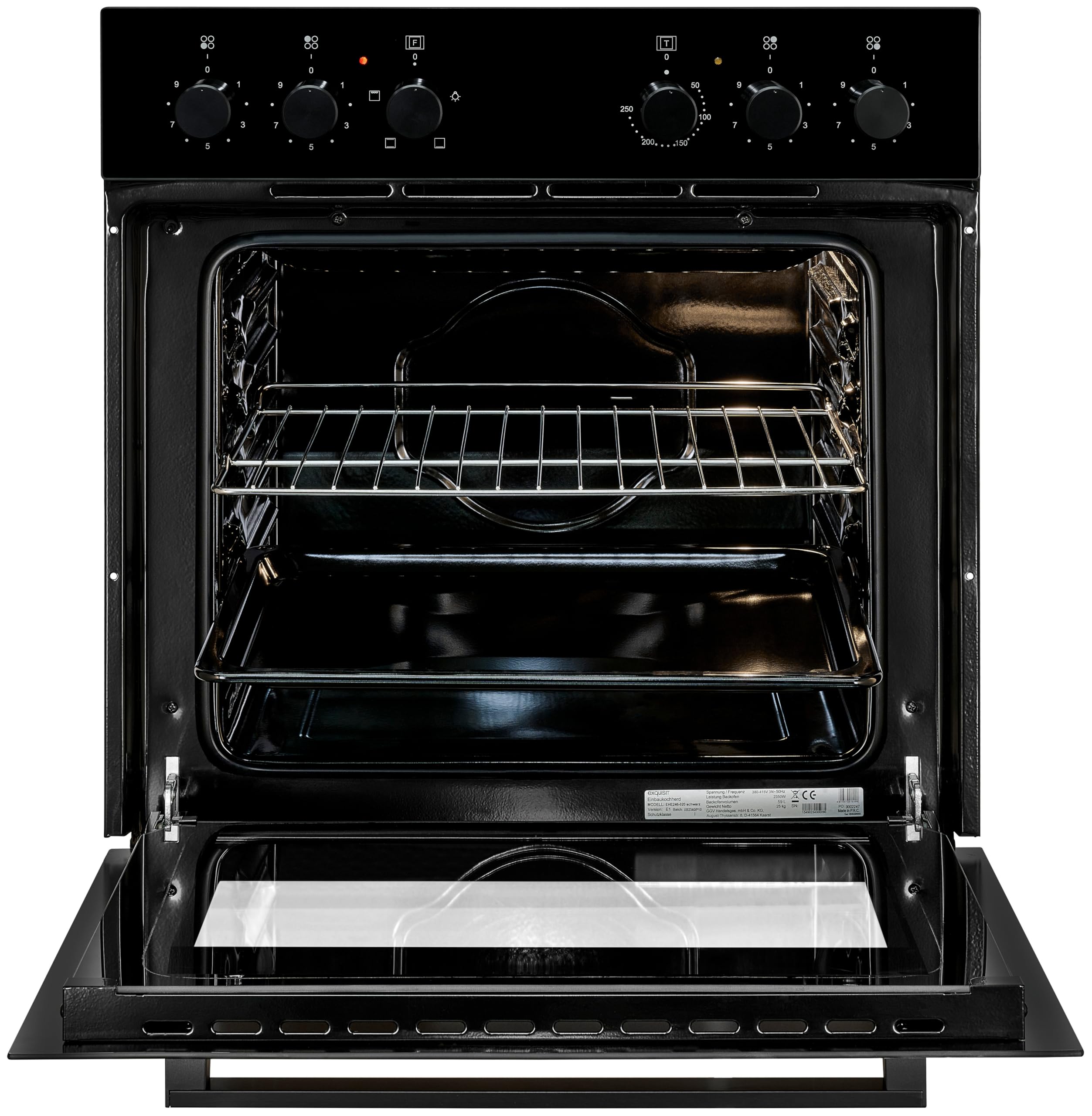 Exquisit EHE246-020-Set Herd-Set 60 cm schwarz Glaskeramik Kochfeld 59,0 l Garraum Energieeffizienzklasse A