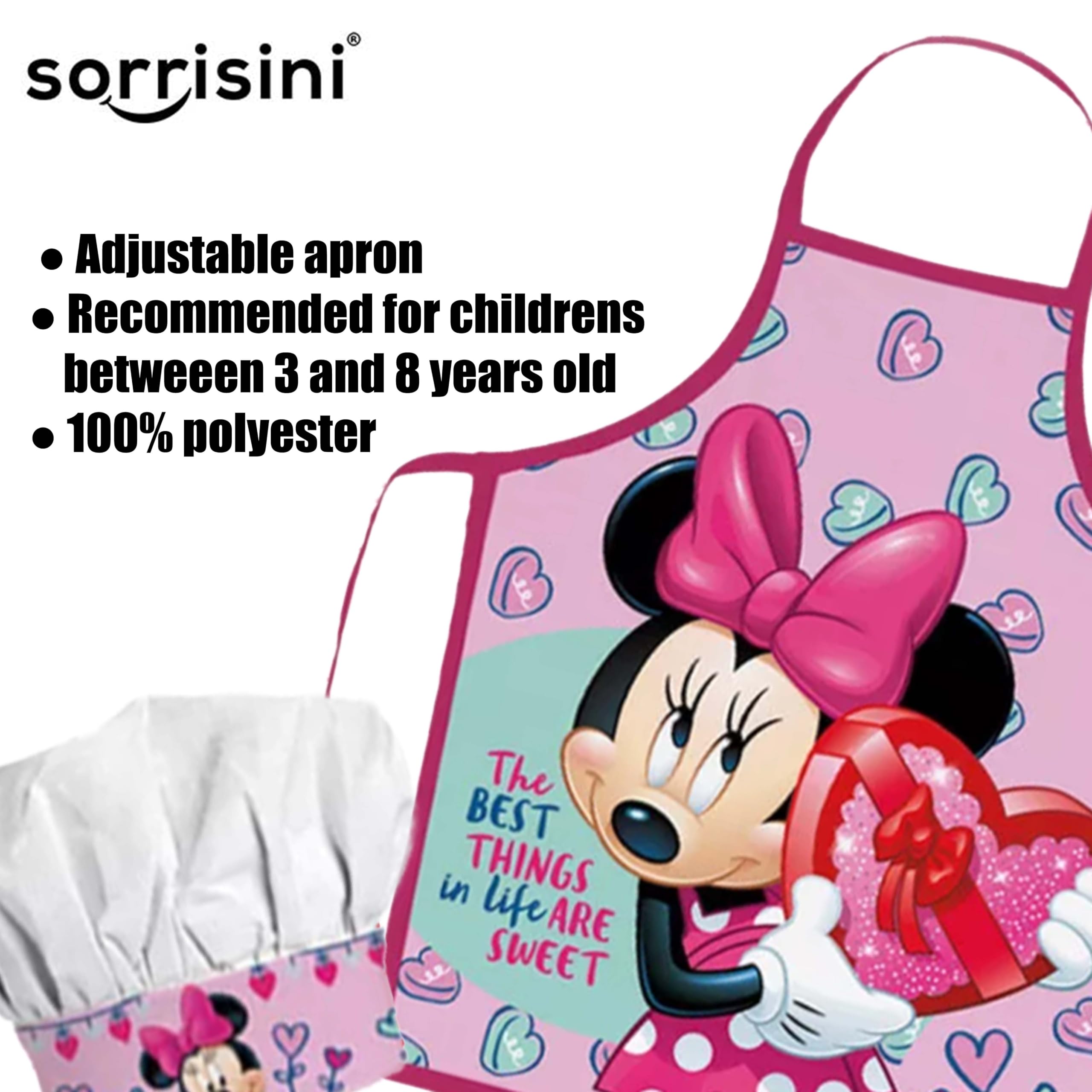 Set Chef Bambino, Grembiule da Cuoco per Bambini, Cappello Chef Bambino, Vestito Cuoco Bambino, Grembiule e Cappello Regolabile per dipingere Minnie