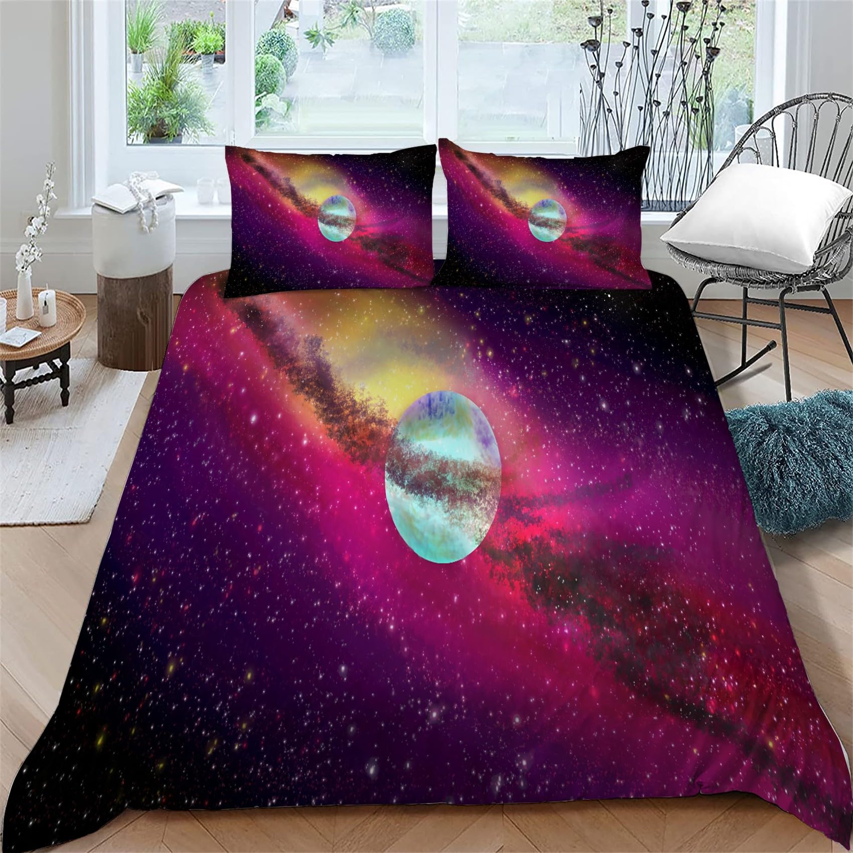 Parure de lit 220x240 violette en microfibre douce avec zip pratique