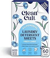 Vista 1 de Cleancult Hojas de detergente para ropa, caja resellable, 3 enzimas que combaten las manchas, lino fresco, 60 cargas, sin productos químicos