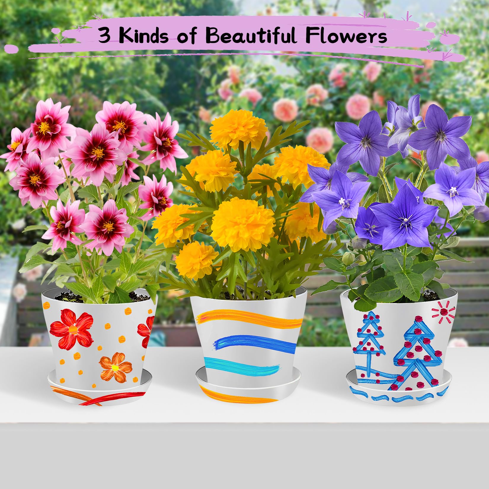 Kit di Giardinaggio per Bambini Pittura e Piantagione Giocattolo Fiori per Ragazze e Ragazzi, Regalo Vasi per Fiori Artigianato Set Coltivare e Piantare per Bambini di 4 5 6 7 8 9 10 11 12 13 14 Anni