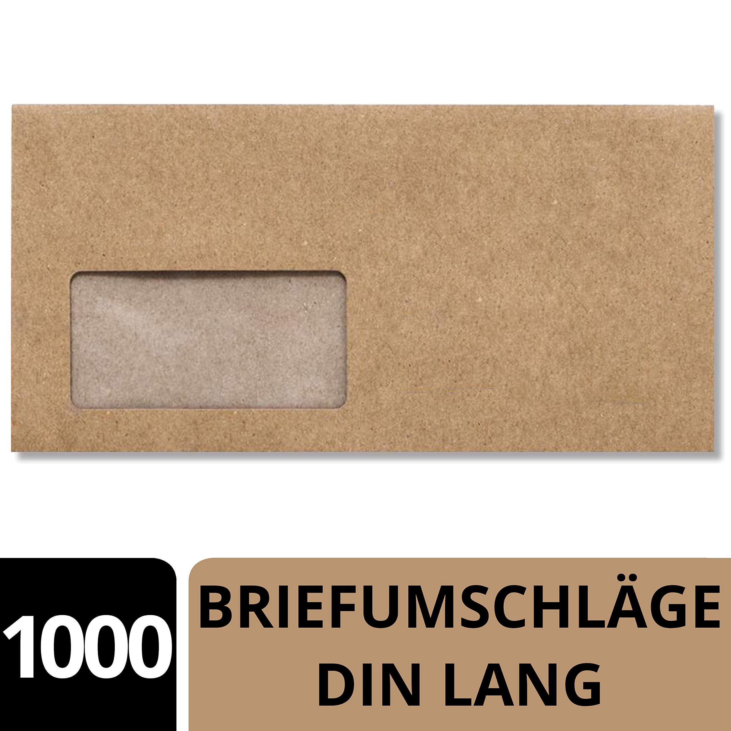 Koperty DIN długie koperty z papieru kraftowego z klejem, różne wersje 1000 Umschläge 01 Kraft-Braun mit Fenster