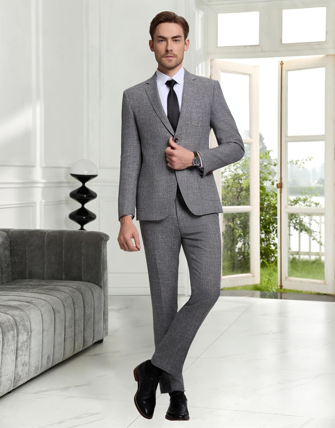 Men's Suit Slim Fit 2 Piece Suits for Wedding Prom Casual Suit Jacket Pants Lightweight Tuxedo Suits - Image 4
