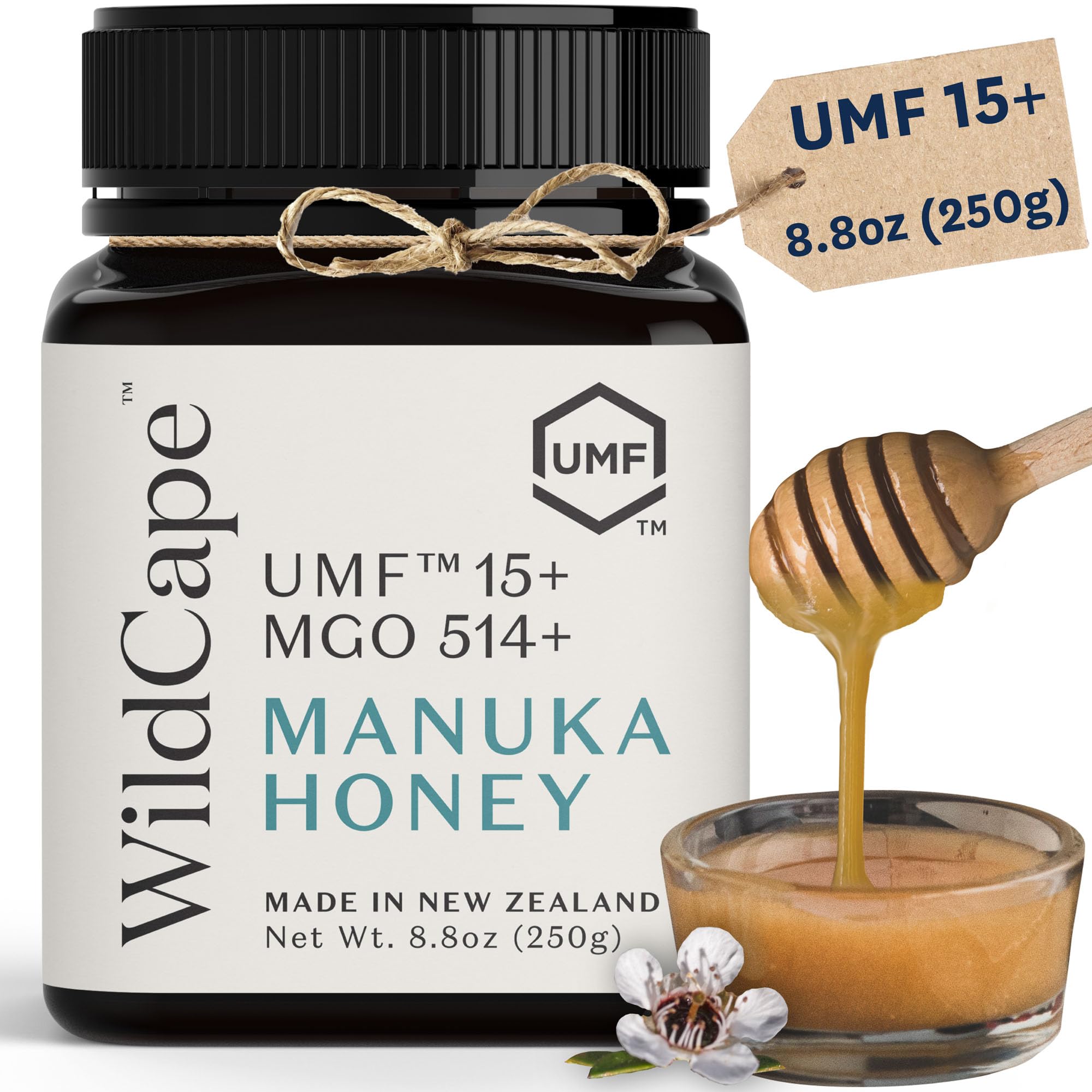 WildCape Manuka Honey Certified UMF 15+/MGO 514+ - 100% Pure, Raw, Unpasteurized, Non-GMO, Made in New Zealand - 8.8 oz (Pack of 1)