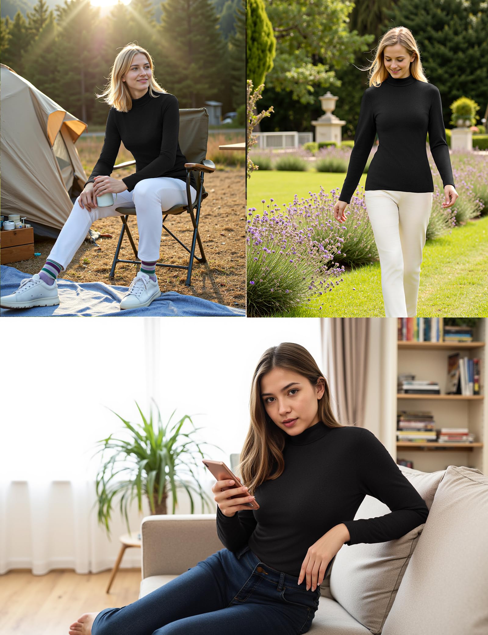 Gyabnw Haut Thermique Femme col Roulé Polaire Chauds Manches Longues Coton Vêtements Thermiques Maillot de Corps Pull T-Shirt Convient pour Automne Hiver