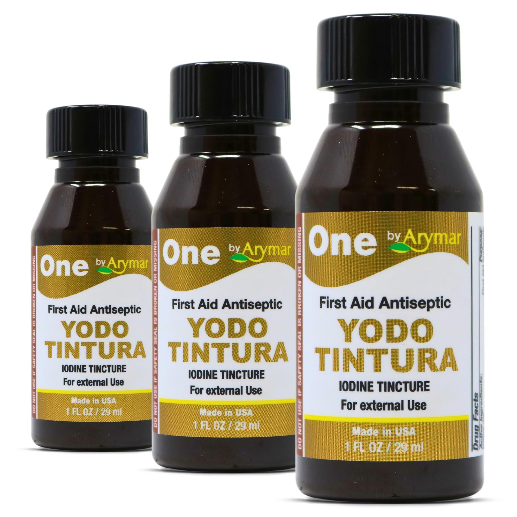 Arymar Iodine Tincture, YODO Tintura 2% Topical Antiseptic for Minor Cuts, Scrapes, Burns, and First Aid, 1 Fl Oz Pack of 3