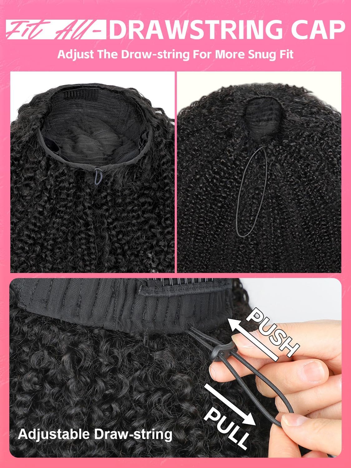 20 InchCurly Half Wig Human Hair 180 Density 3 In 1 Seamless Flip Over Half Wigs Beginner Friendly Glueless Wear and Go Kinky Curly Wig Human Hair Drawstring Headband Wig for Women - Image 3