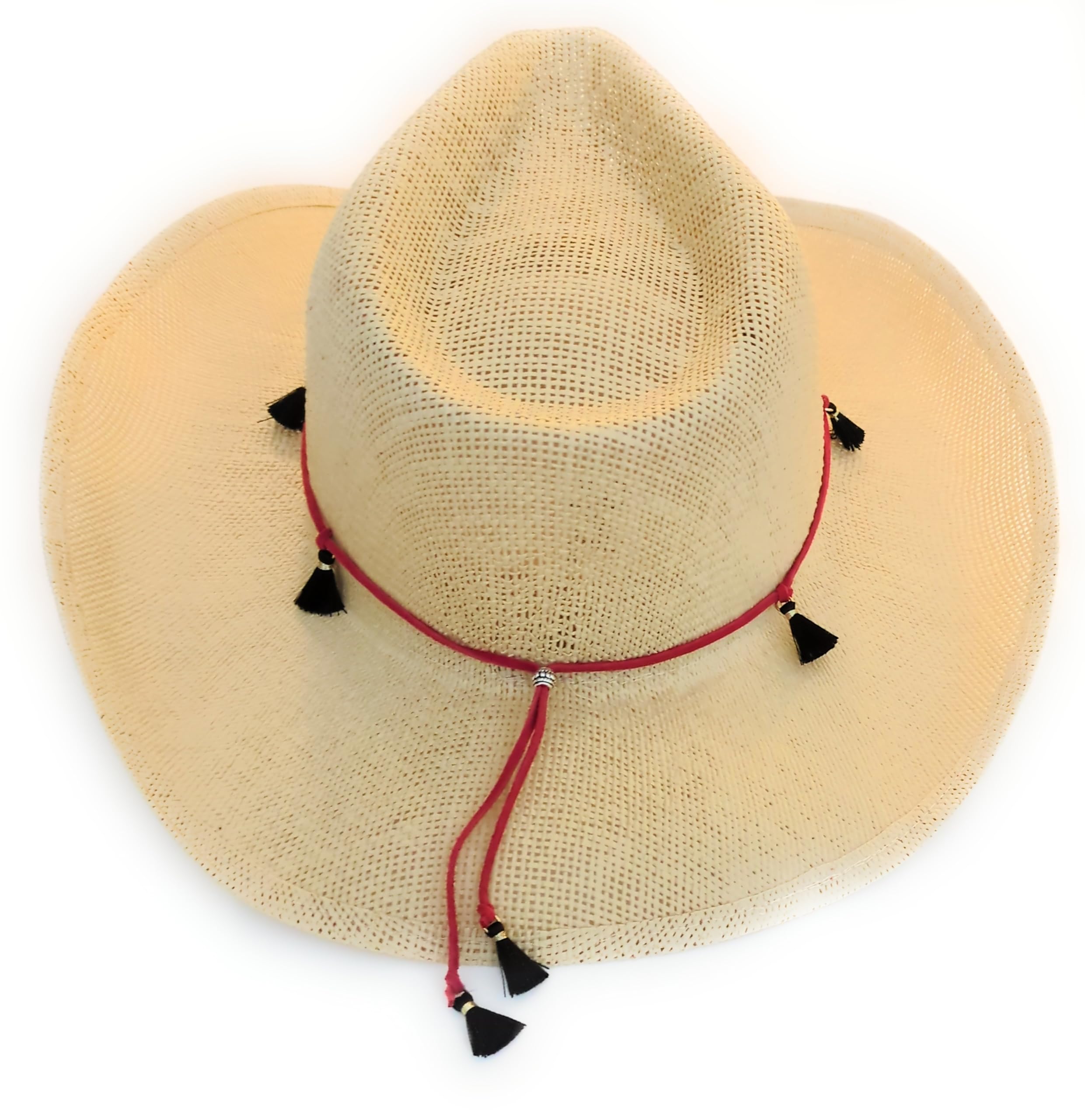 Hat Band Summer Fun Suede Knotted Tassels Adjustable Bolo Closure Red Black One Size